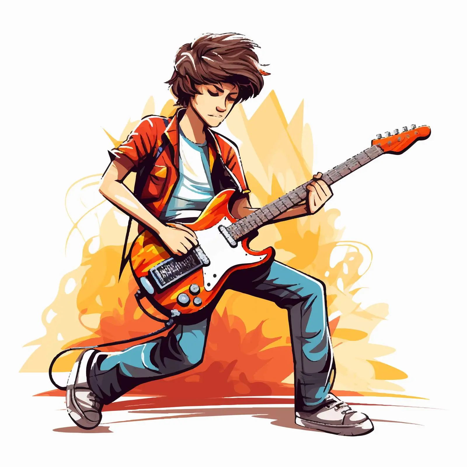 Boy Playing Electric Guitar Vector Illustration — free download from Dotvec