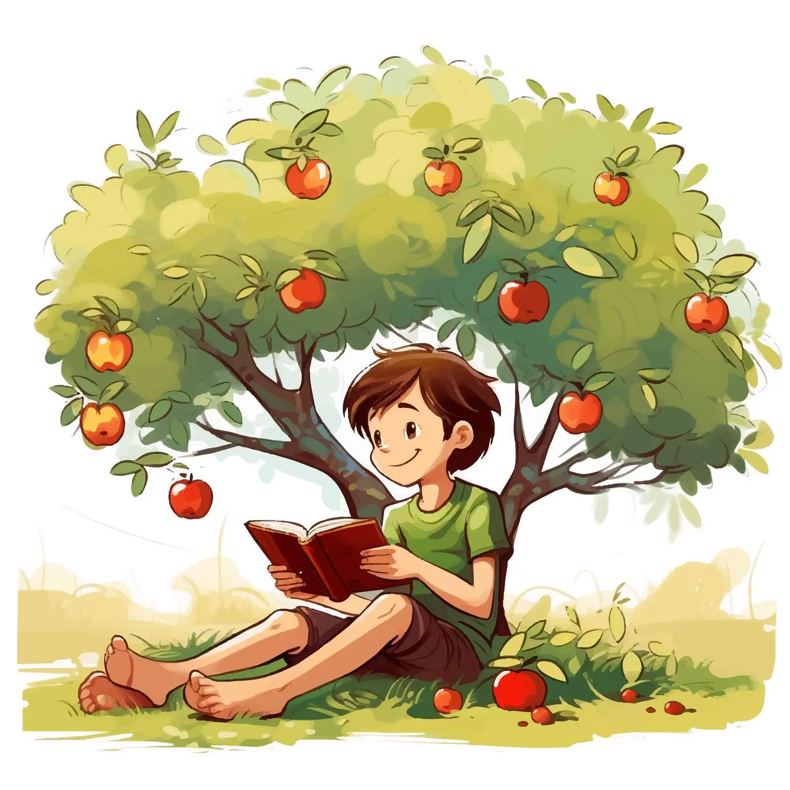 Boy Reading Under Apple Tree Illustration – free apple tree image from Dotvec