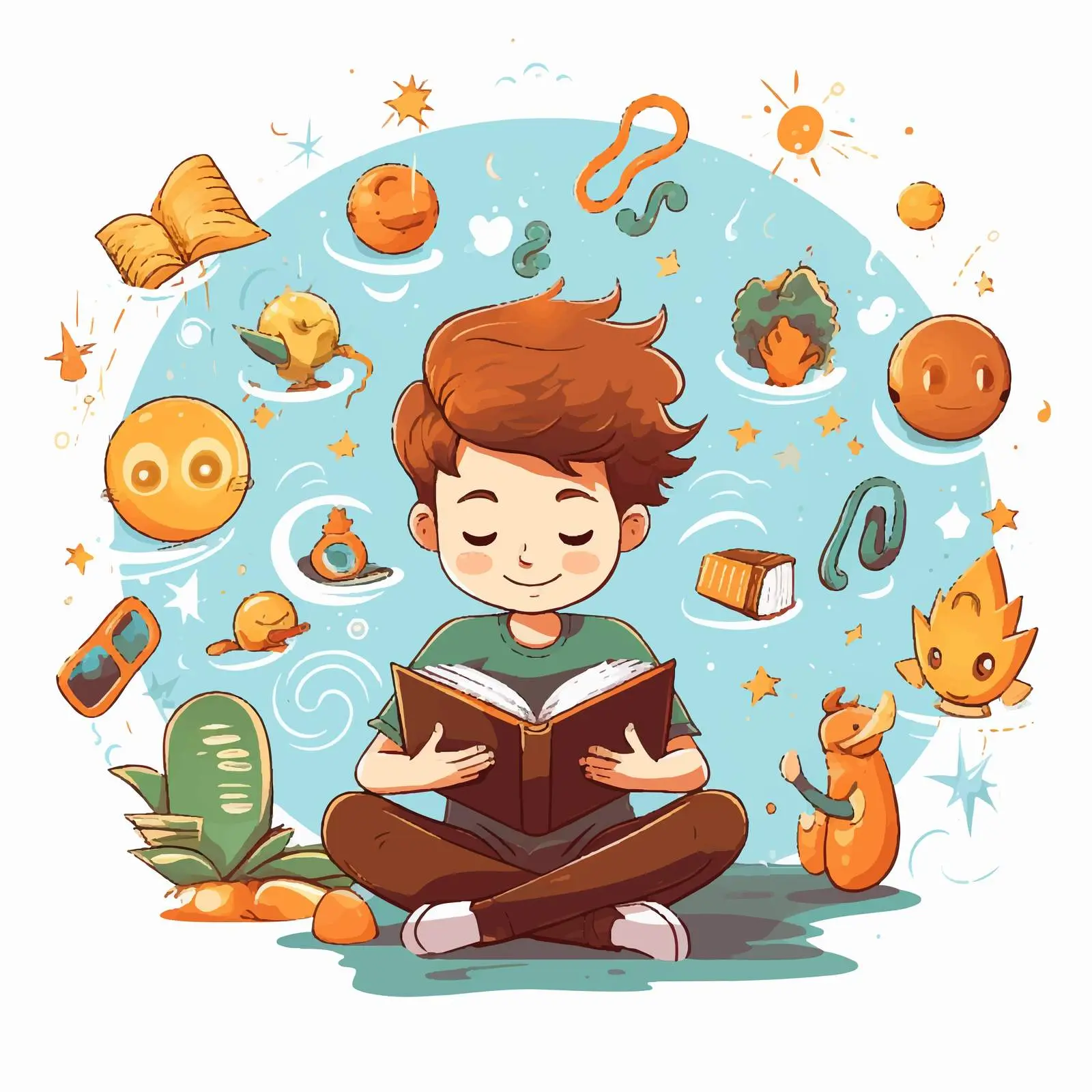 Boy Reading a Book with Digital Icons Vector — free download from Dotvec