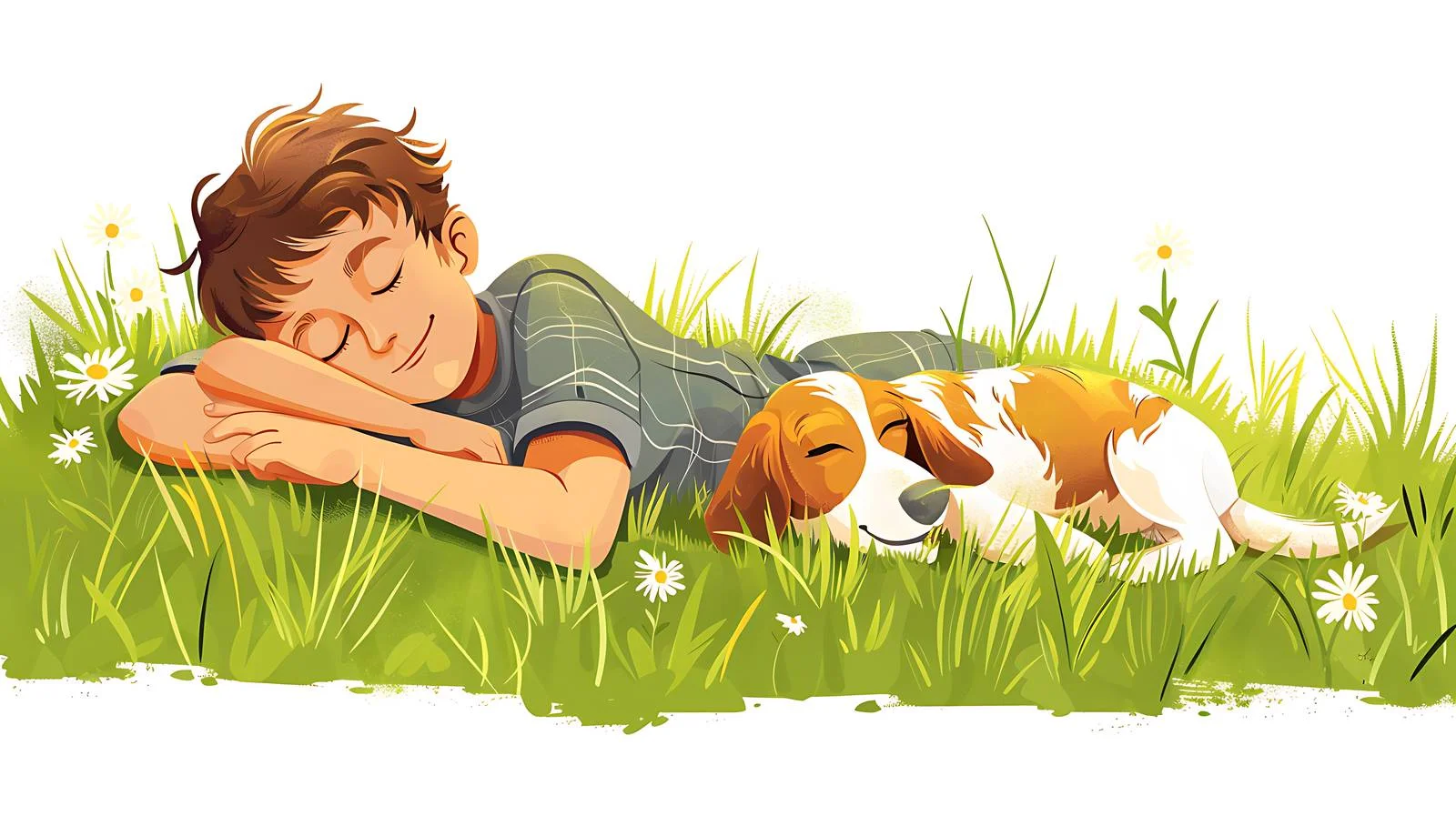 Tranquil Boy with Dog on Meadow — free download from Dotvec