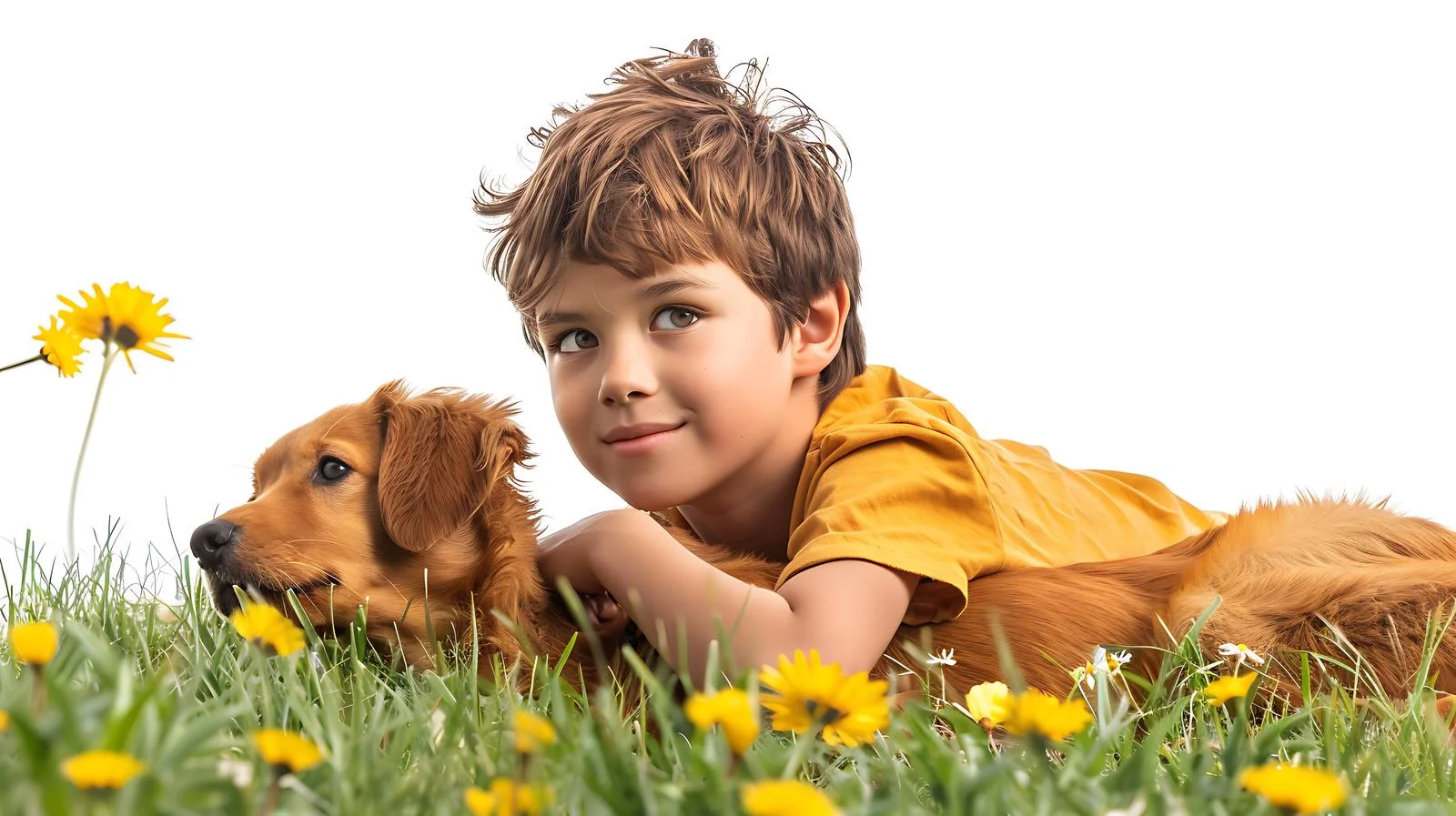 Serene Boy with Dog on Meadow — free download from Dotvec