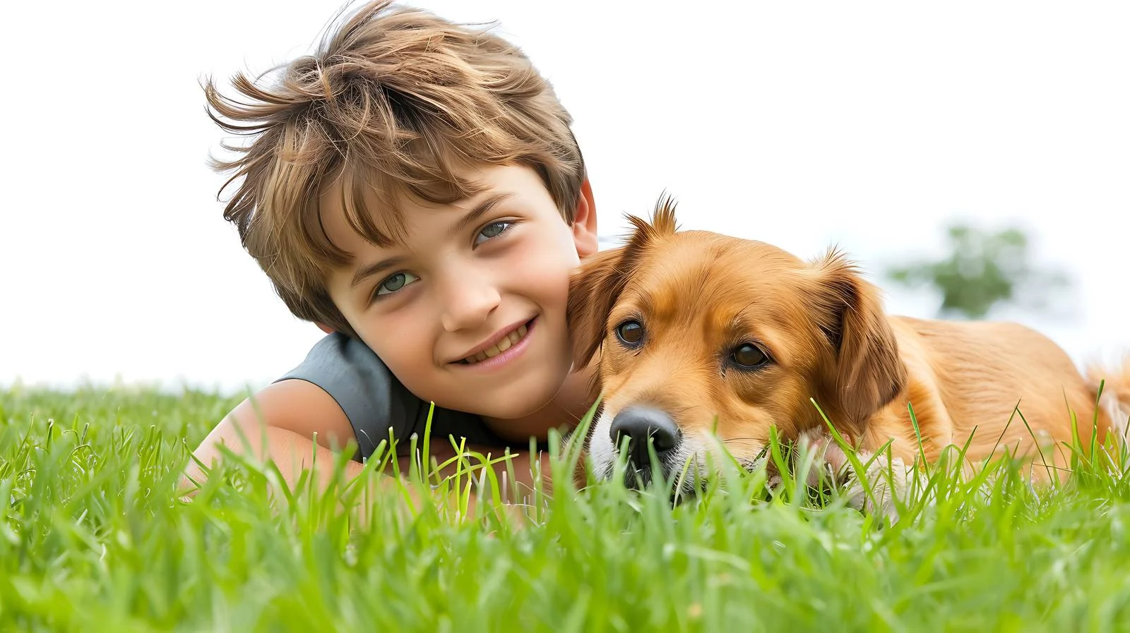 Serene Boy and Dog Meadow Scene — free download from Dotvec