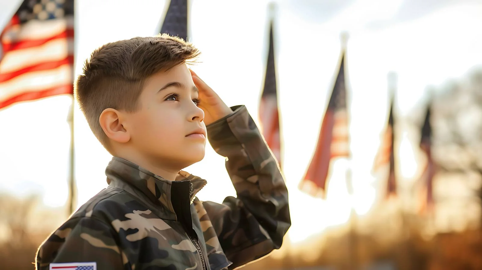 Child salutes flags at Memorial Day event — free download from Dotvec