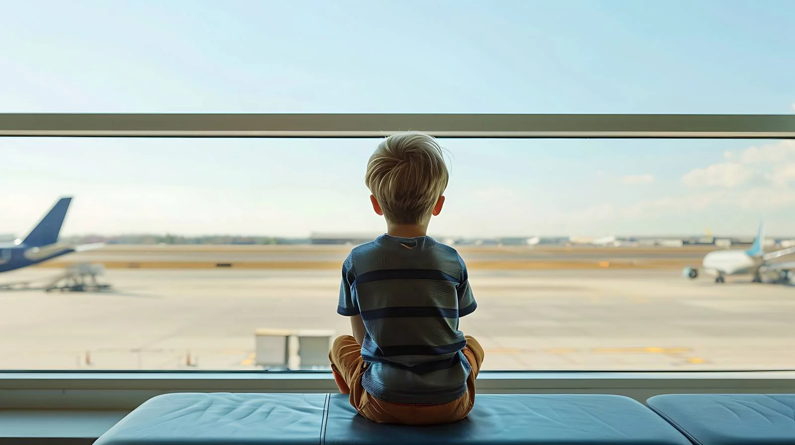 Airport Boy Observing Through Window — free download from Dotvec