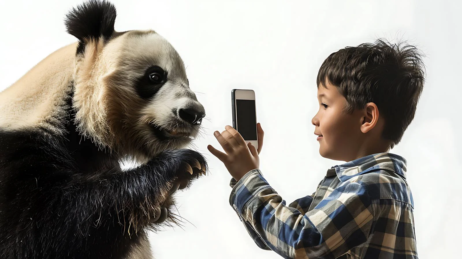 Young boy photographing zoo panda exhibit — free download from Dotvec