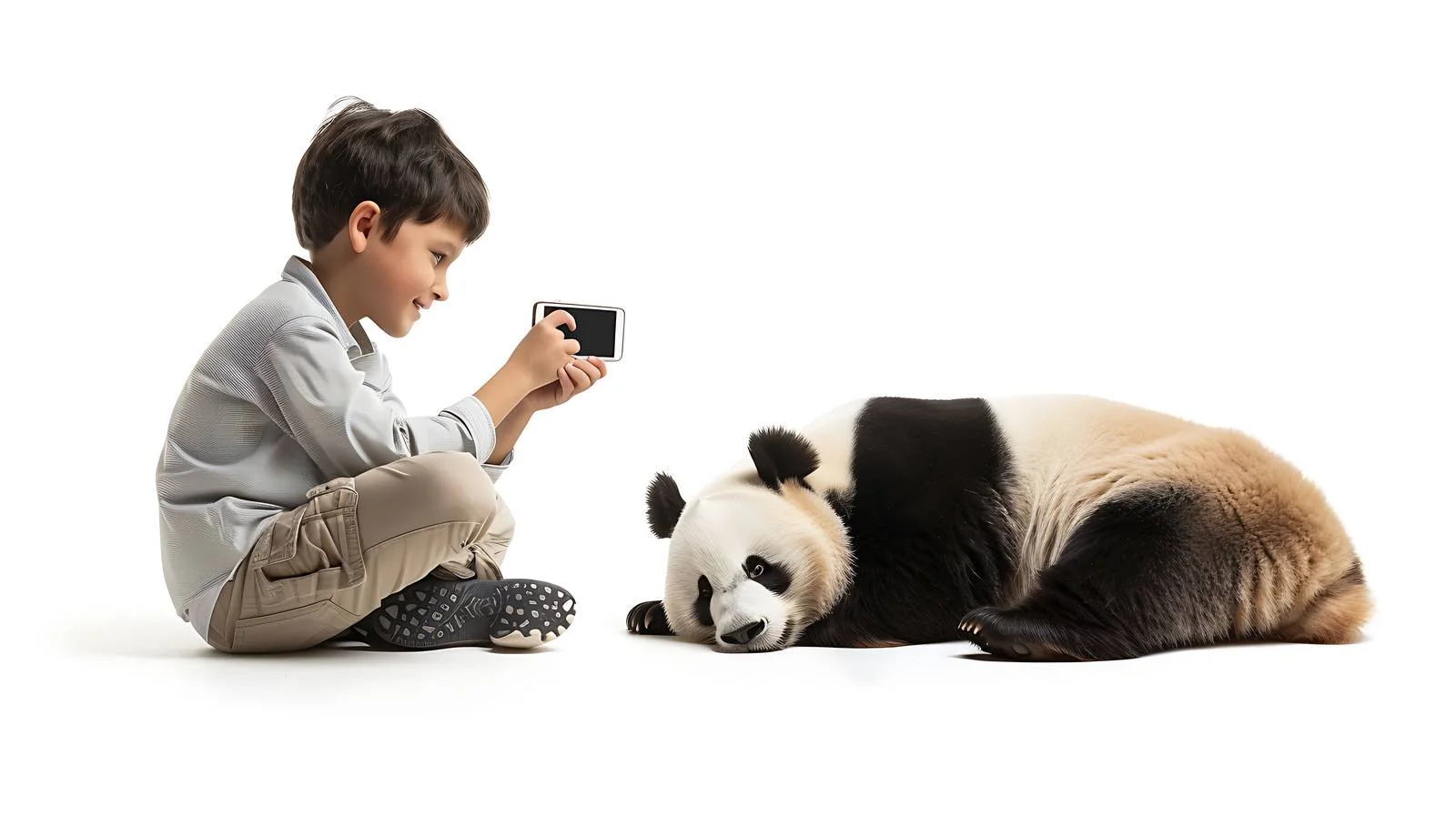 Child capturing panda at zoo exhibition — free download from Dotvec