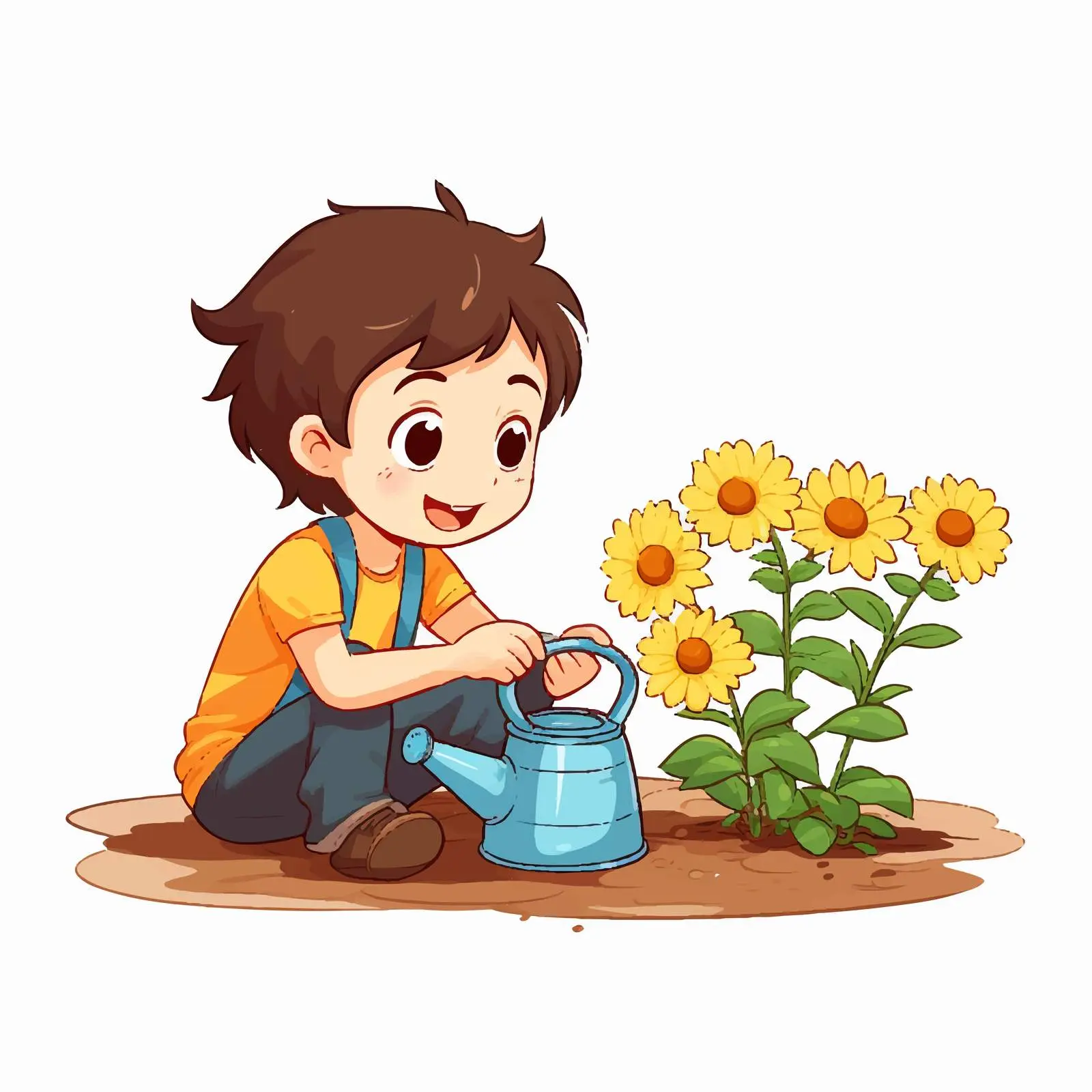 Boy Watering Yellow Flower with Can — free download from Dotvec