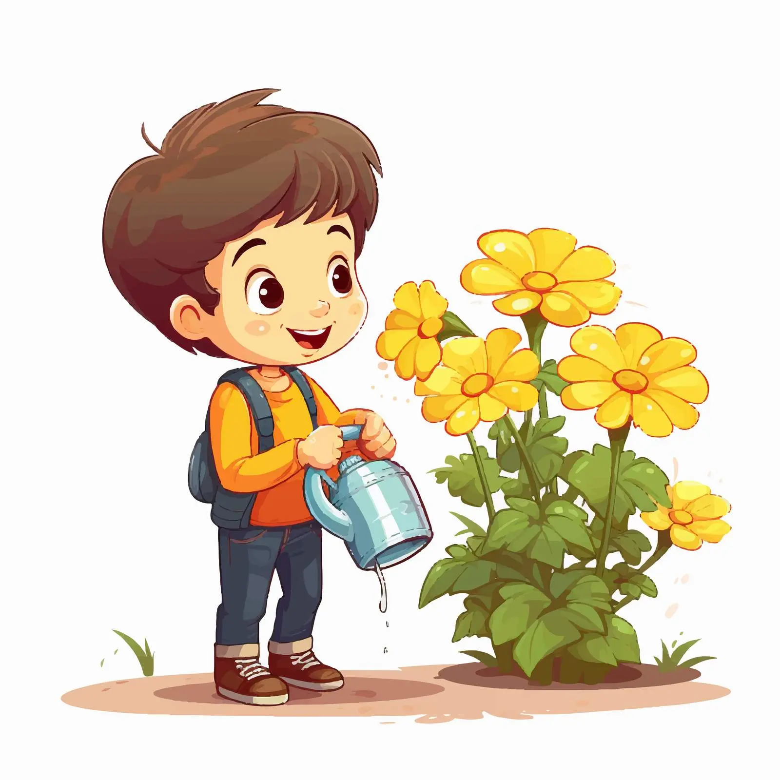 Boy Watering Yellow Flower Illustration Vector — free download from Dotvec