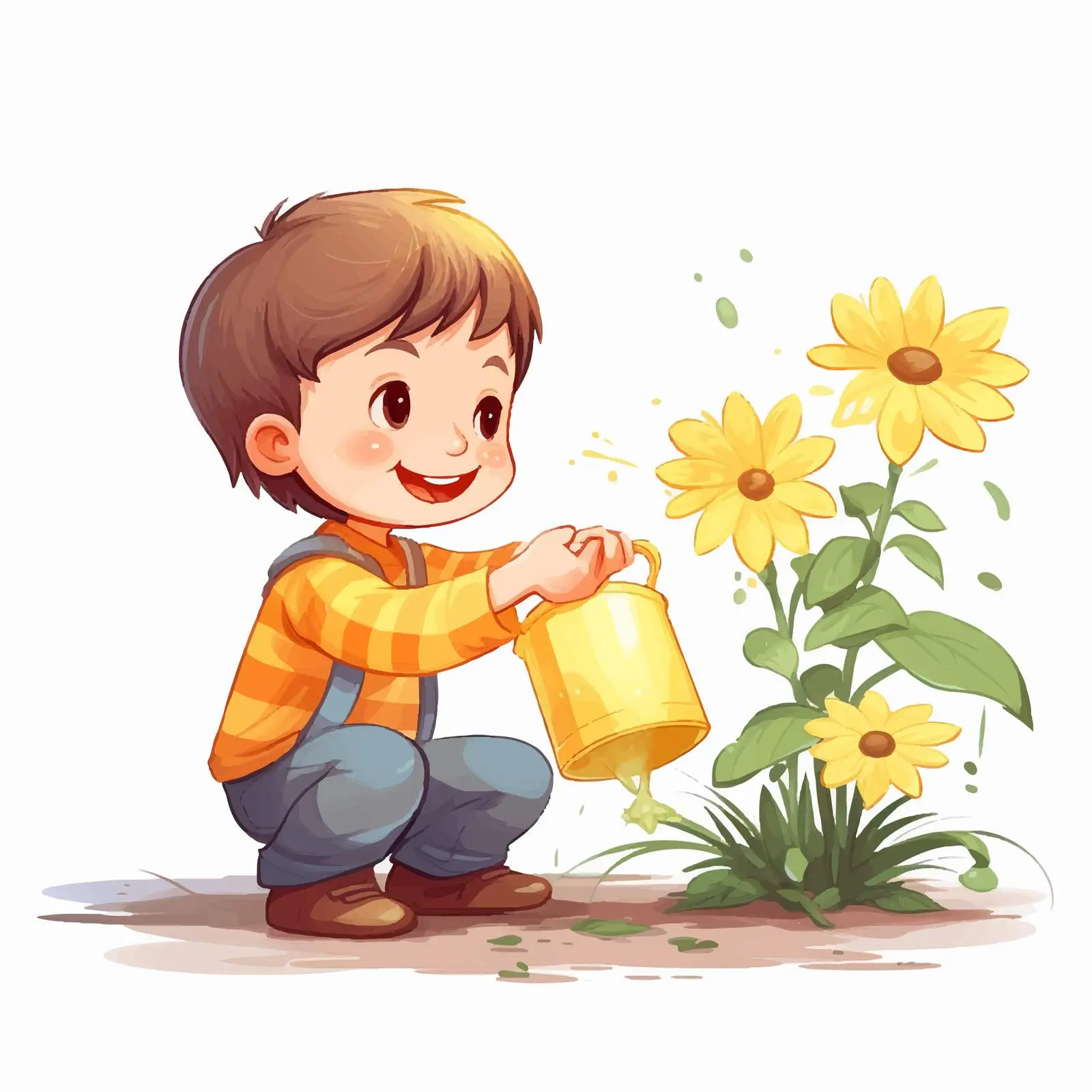 Boy Watering Yellow Flower Illustration Vector — free download from Dotvec