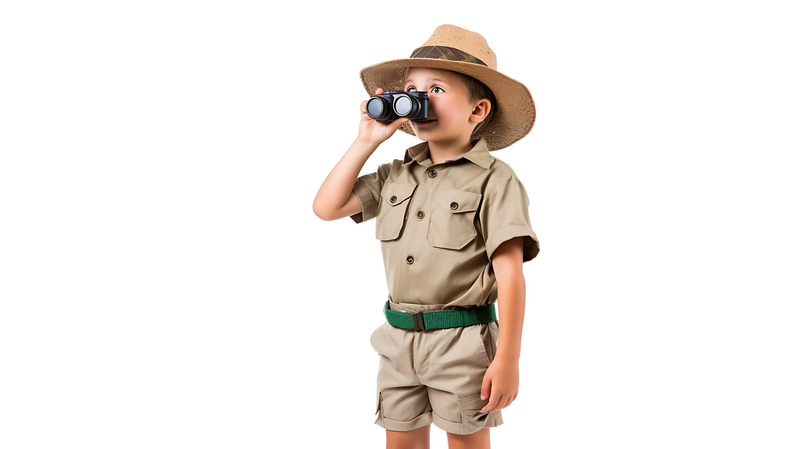 Young explorer with binoculars in wilderness — free download from Dotvec