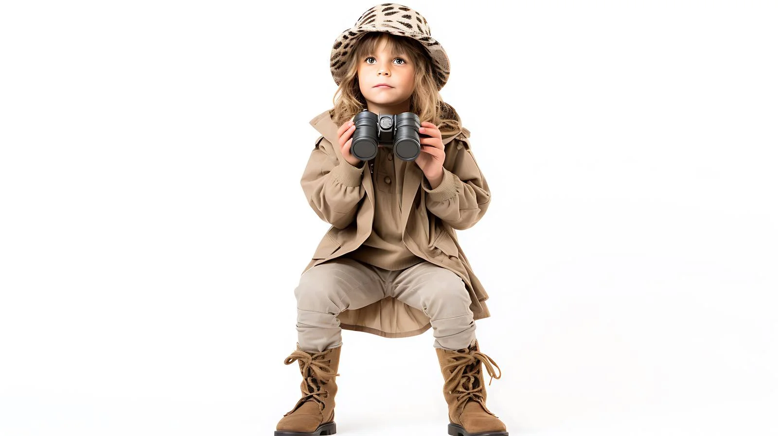 Young explorer with binoculars in costume — free download from Dotvec