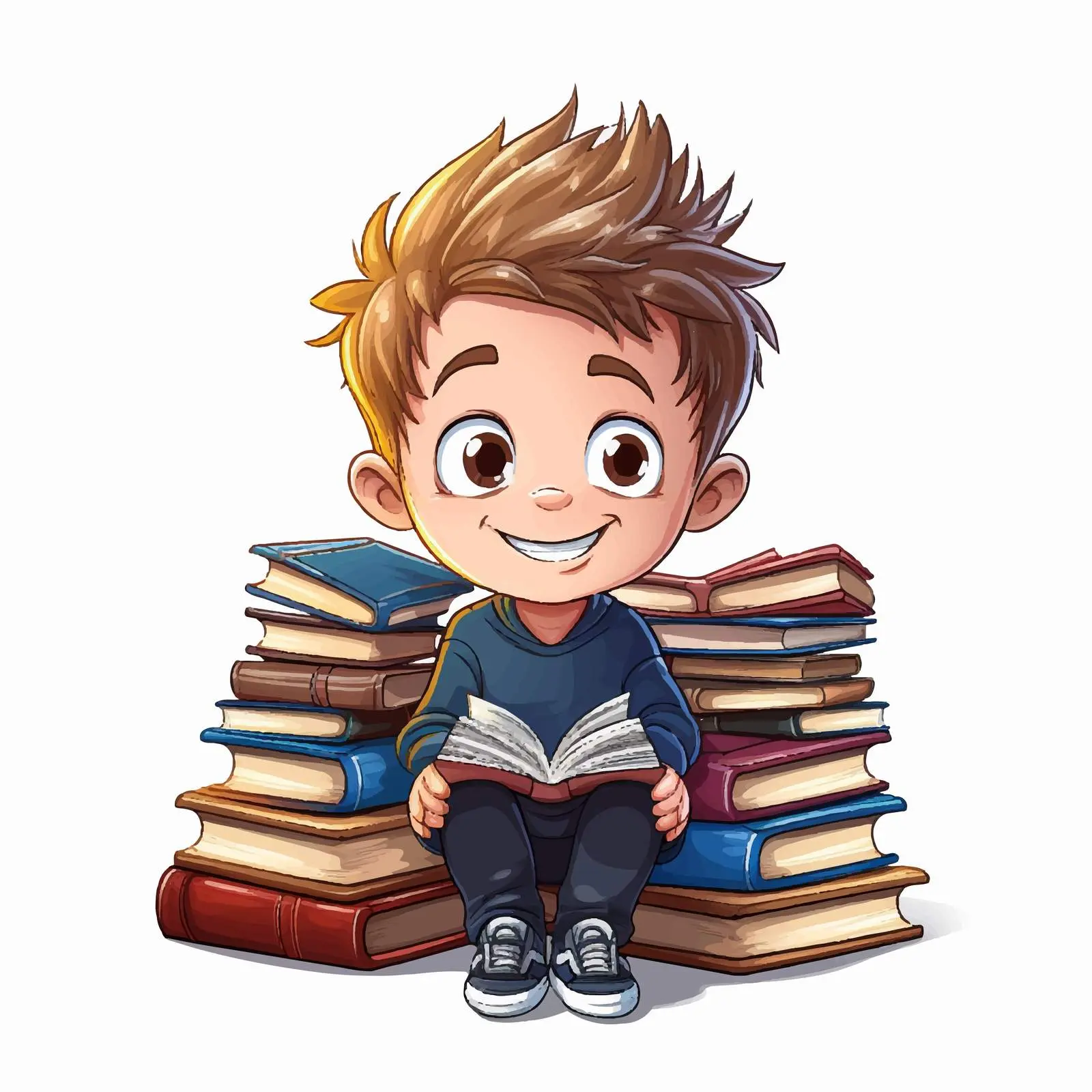 Boy Balancing Books in Classroom Vector Art — free download from Dotvec