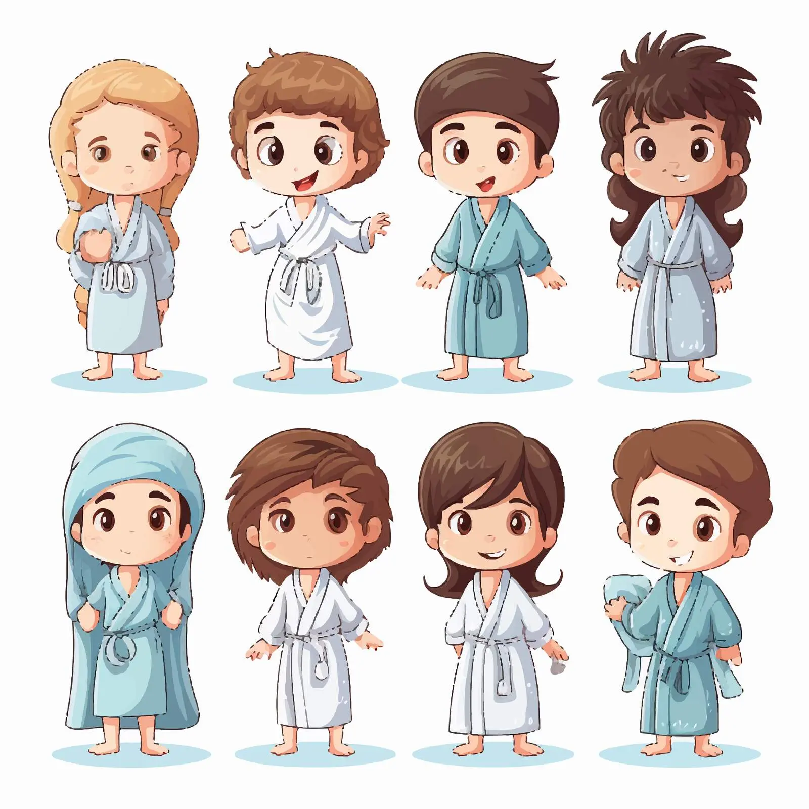 Cartoon Illustration of Boys and Girls in Bathrobes — free download from Dotvec