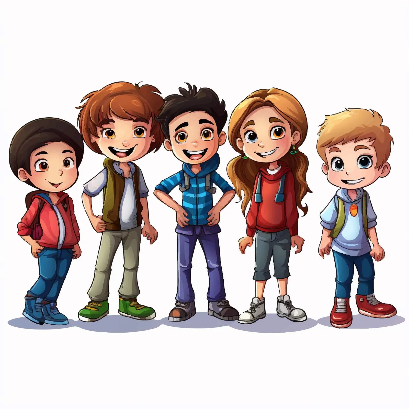 Diverse Group of Boys and Girls Illustration – free friend group image from Dotvec