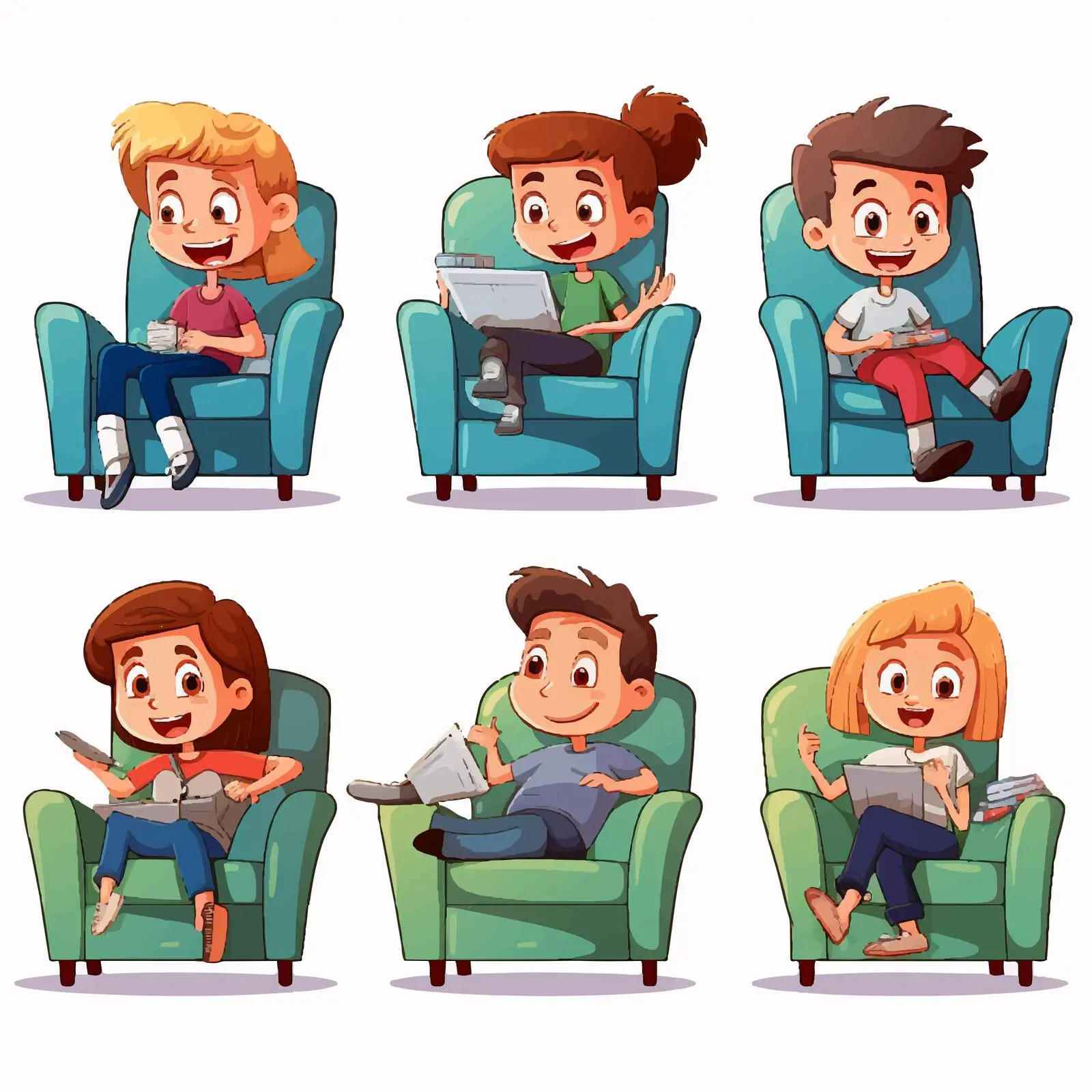 Children Watching Television on Chairs Vector Art – free cute children image from Dotvec