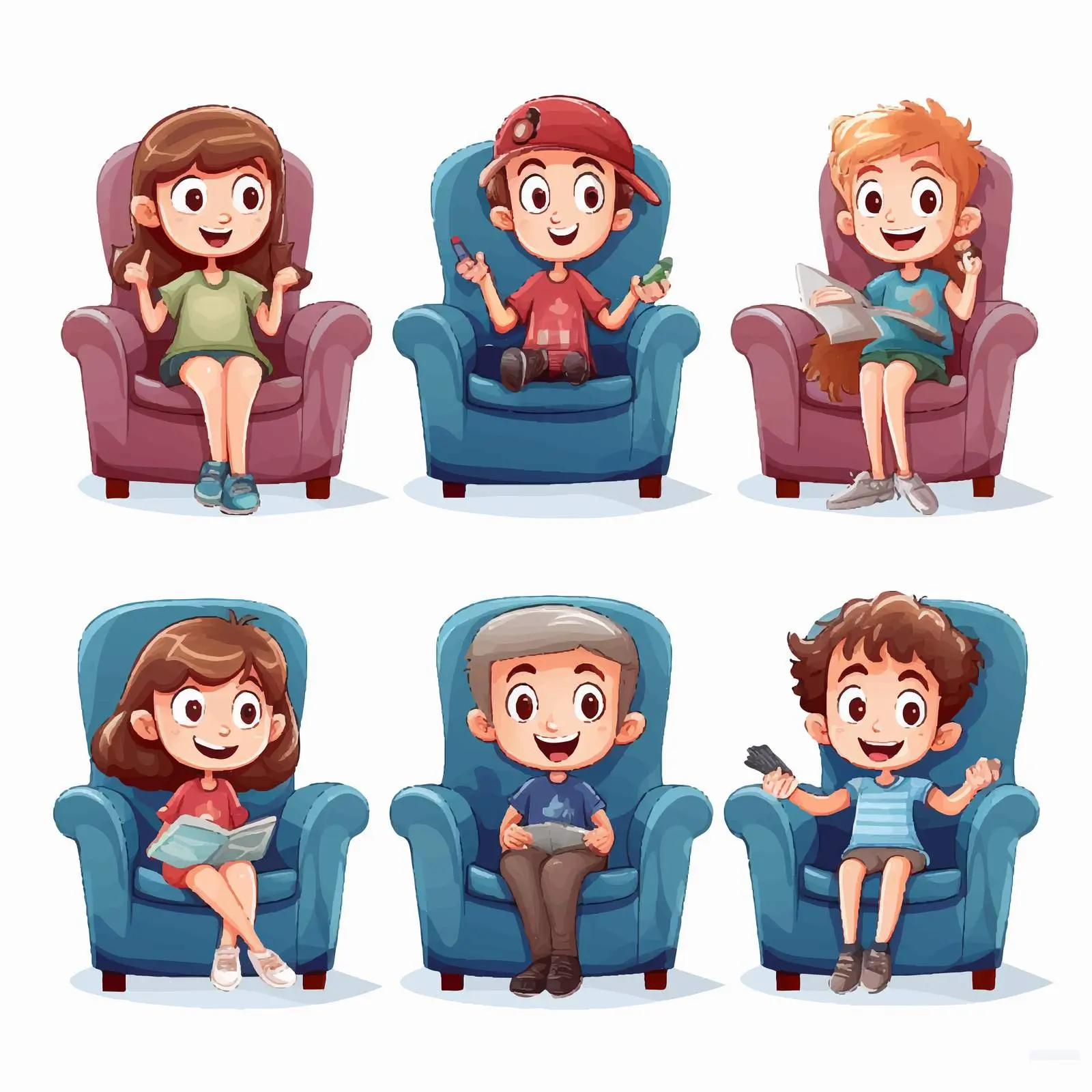 Children Enjoying Television Together on Chairs — free download from Dotvec