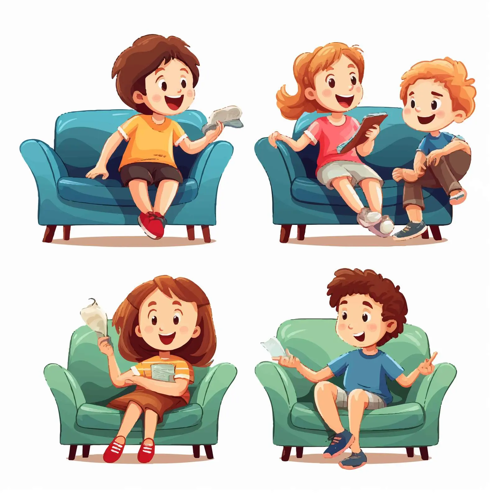 Children Enjoying TV on Chairs Vector Illustration — free download from Dotvec