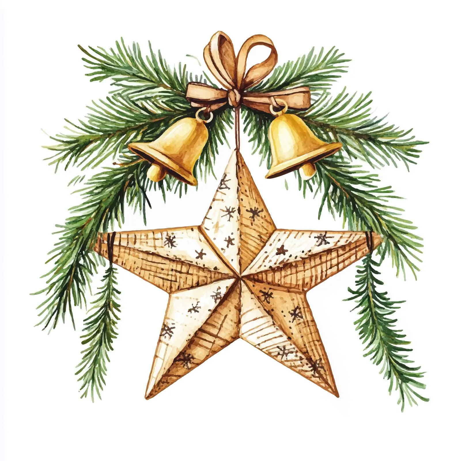Watercolor Christmas Braided Star and Bells Design — free download from Dotvec