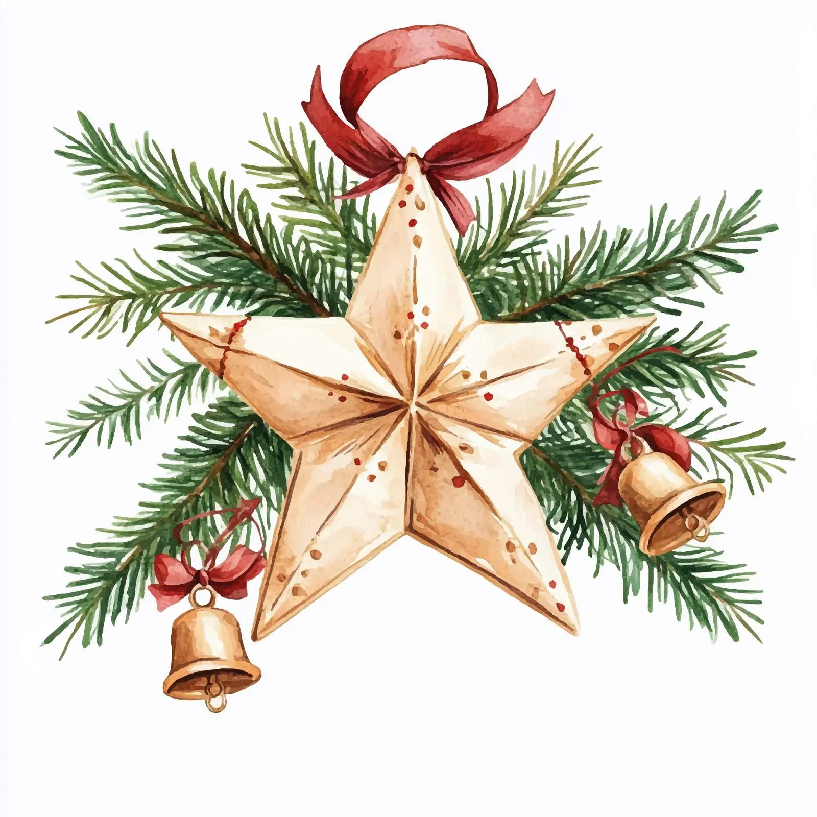 Watercolor Christmas Braided Star and Bells Design — free download from Dotvec