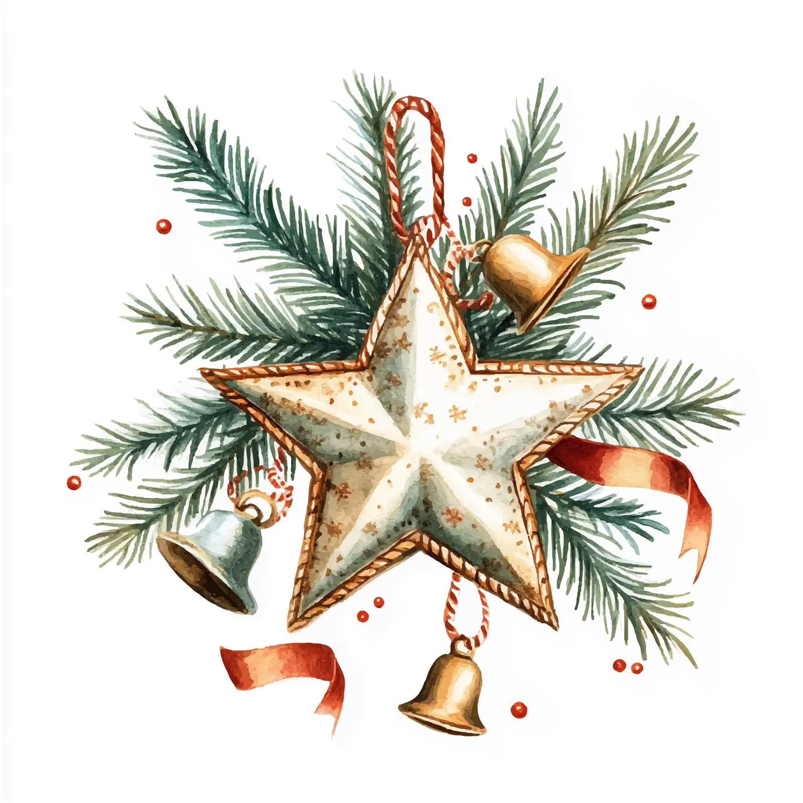 Watercolor Christmas Braided Star and Bells — free download from Dotvec