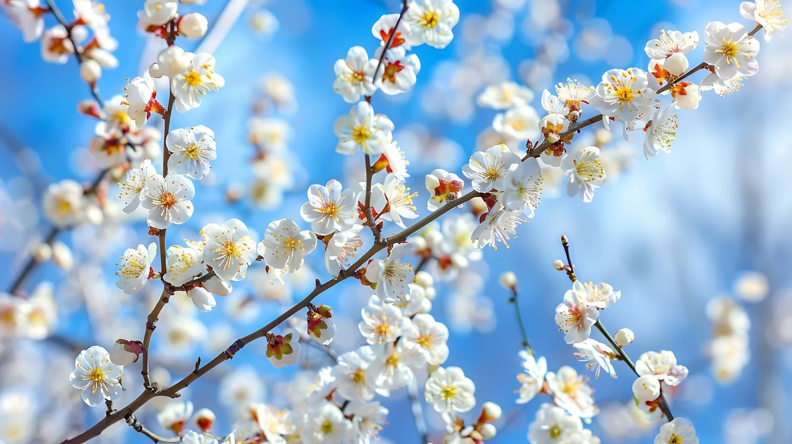 Cherry Plum Tree Blossoms in Blue Hues — free download from Dotvec
