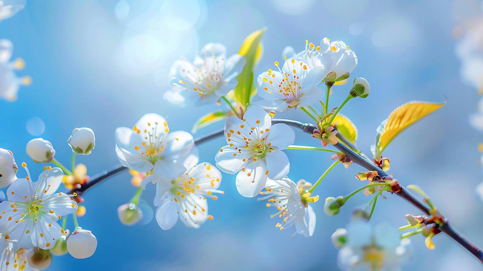 Cherry plum tree blossoms under blue sky — free download from Dotvec