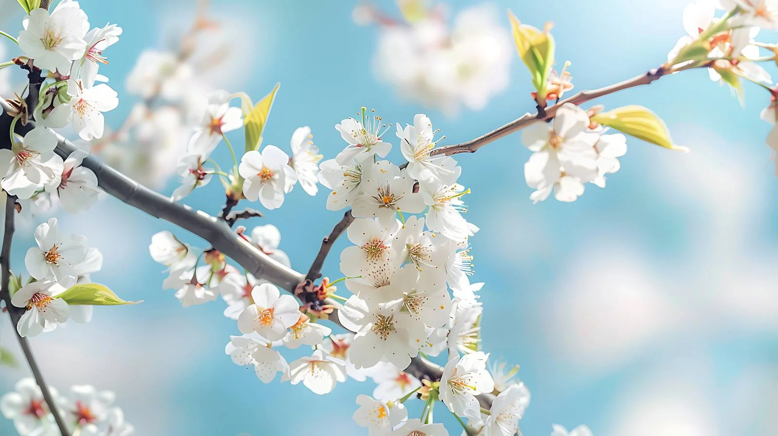 Cherry Plum Blossoms on Blue Background — free download from Dotvec