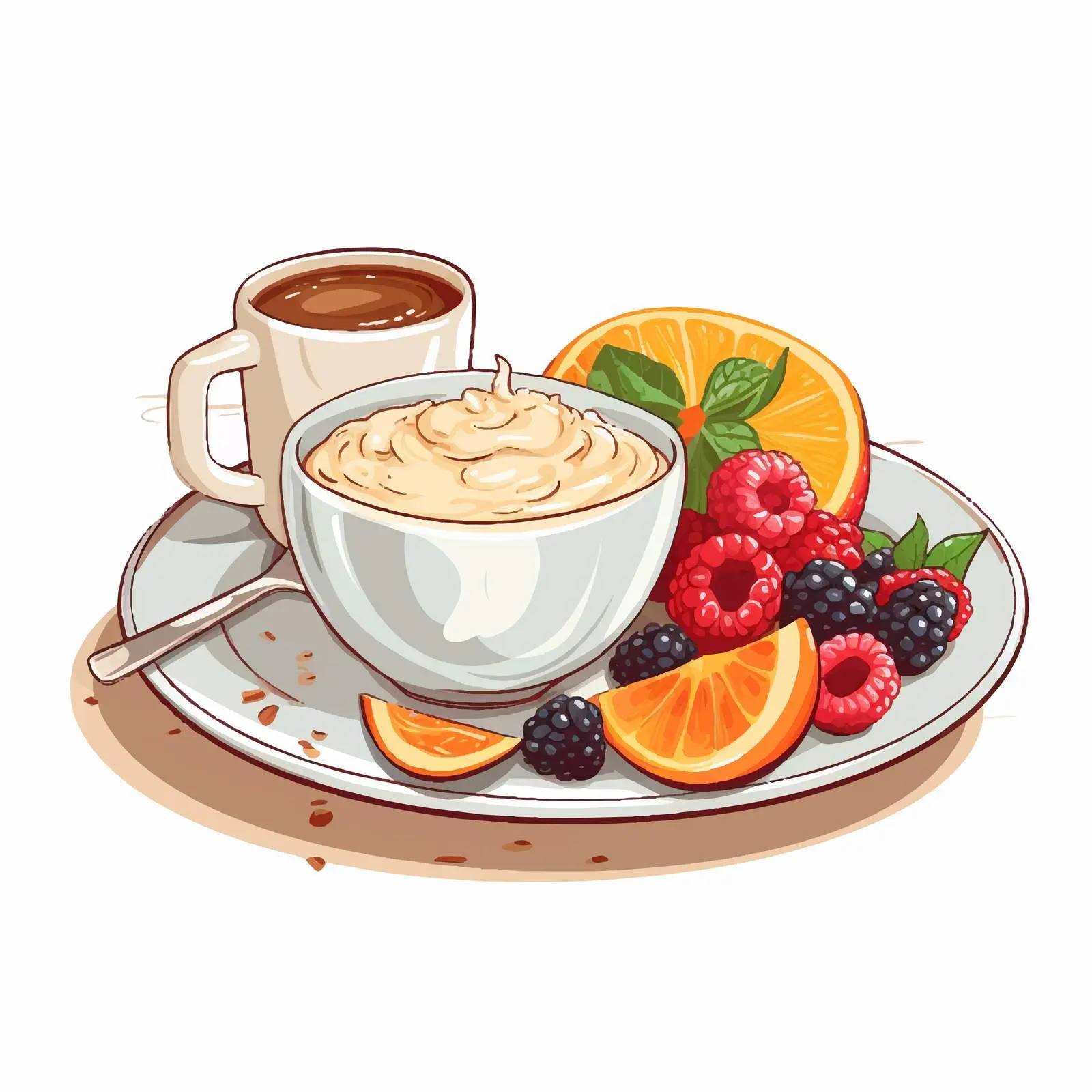 Delicious Breakfast: Oatmeal, Fruits, and Coffee — free download from Dotvec