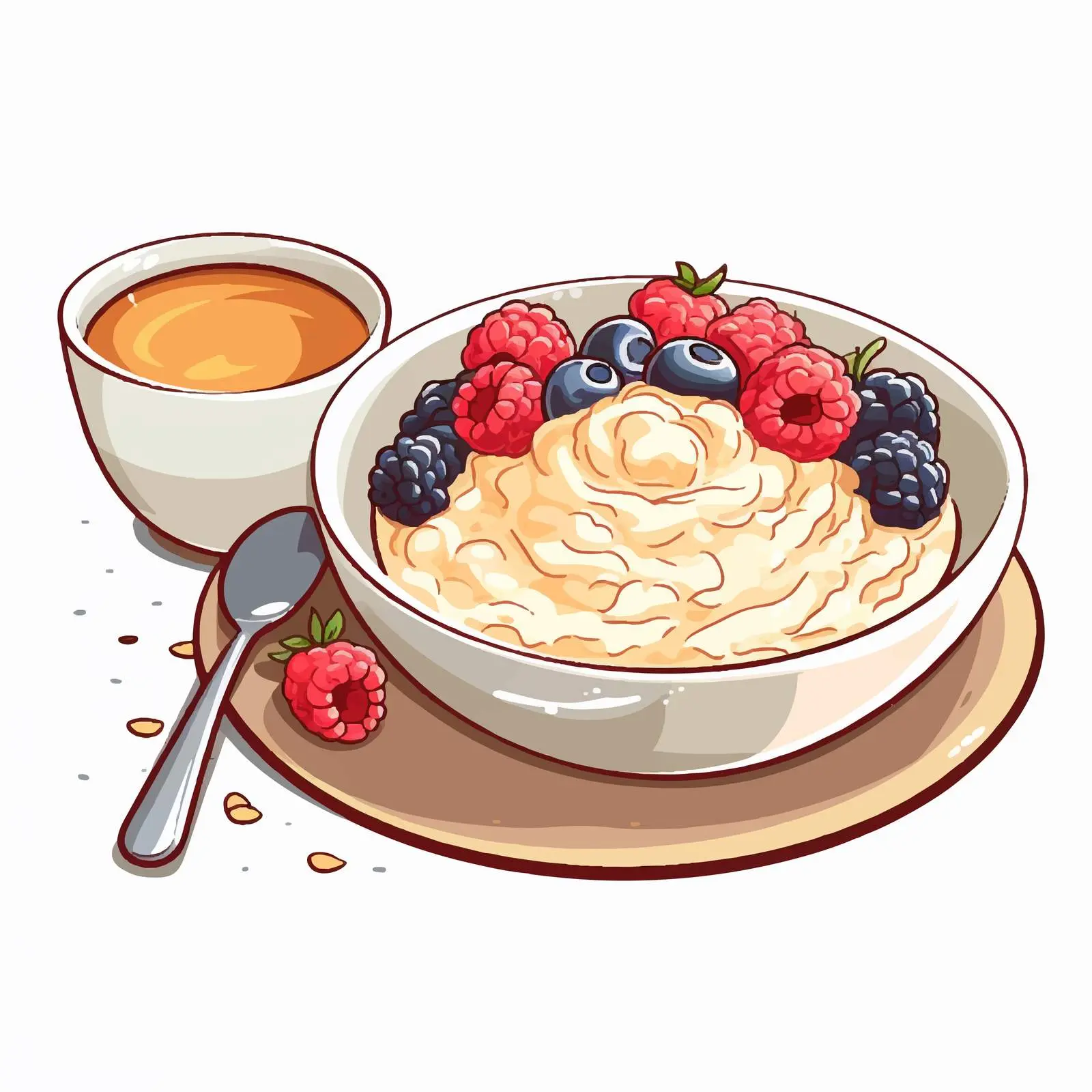Delicious Breakfast Oatmeal with Fruits and Coffee — free download from Dotvec