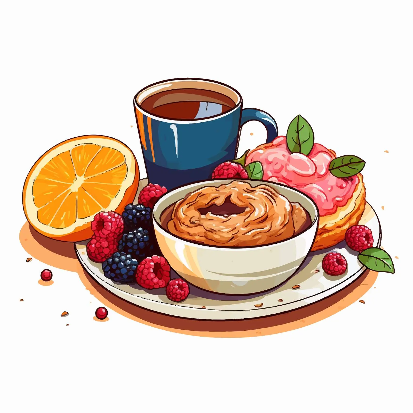 Delicious Oatmeal with Fruits and Coffee — free download from Dotvec