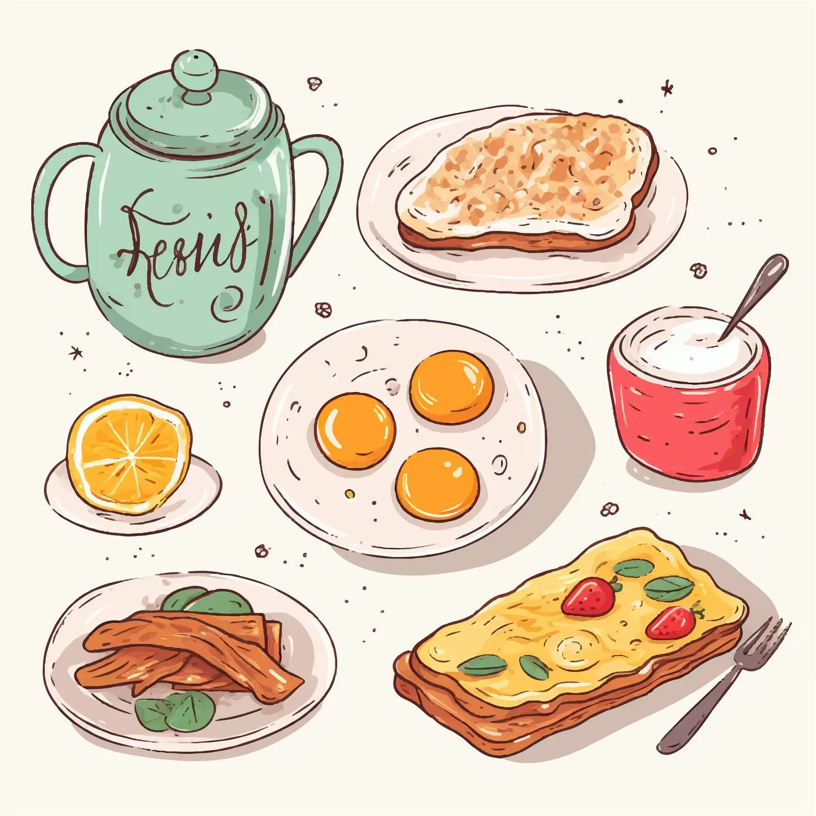 Colorful Breakfast Set with Eggs and Paint Strokes — free download from Dotvec