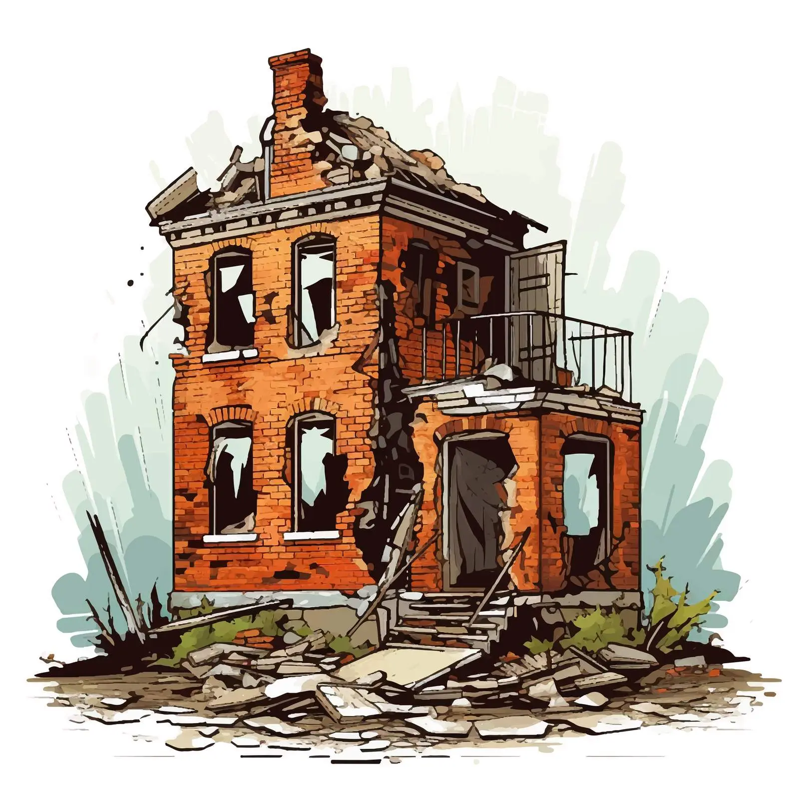 Illustration of Brick House in Poor Condition — free download from Dotvec