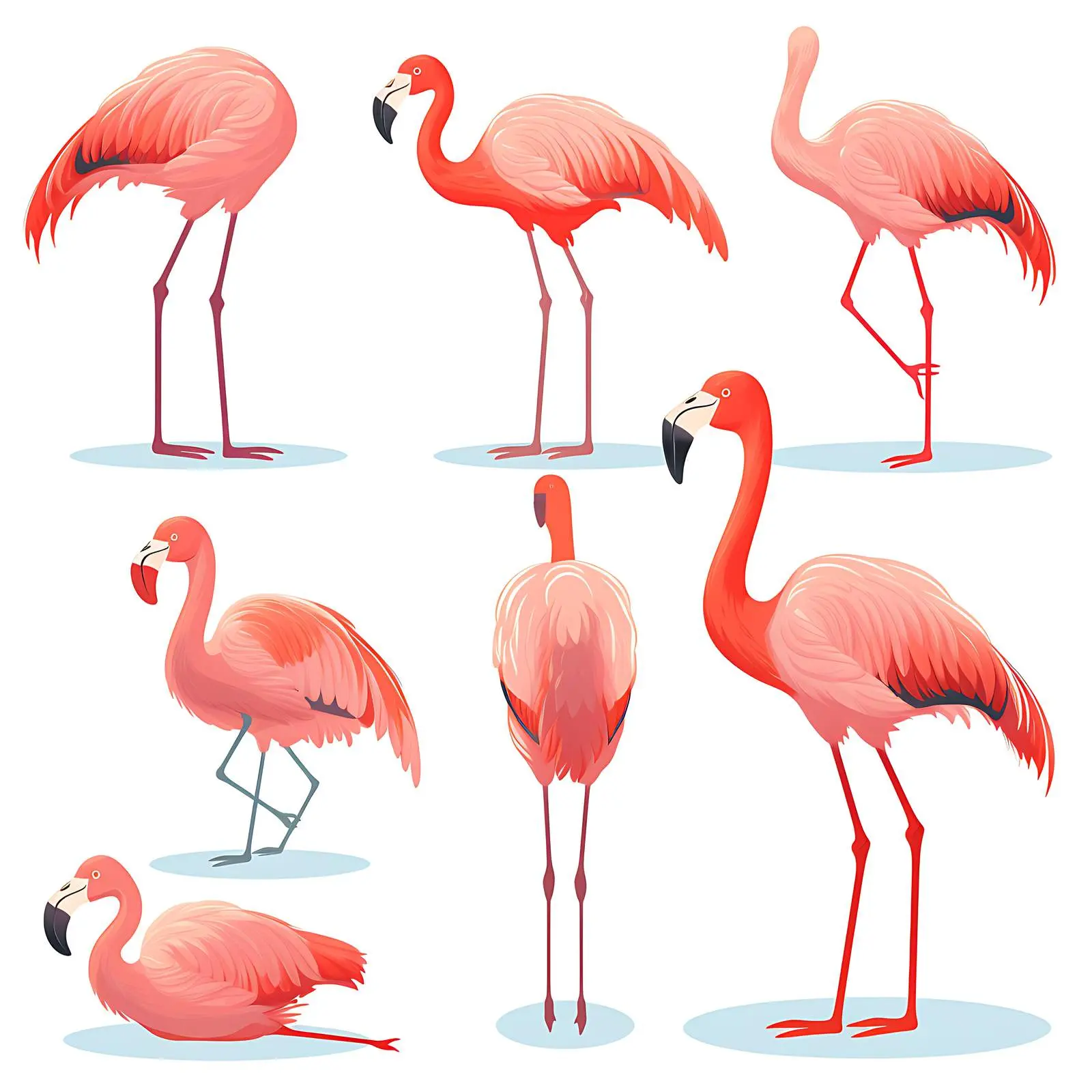 Bright American Flamingo Cartoon Set Isolated – free cartoon image from Dotvec