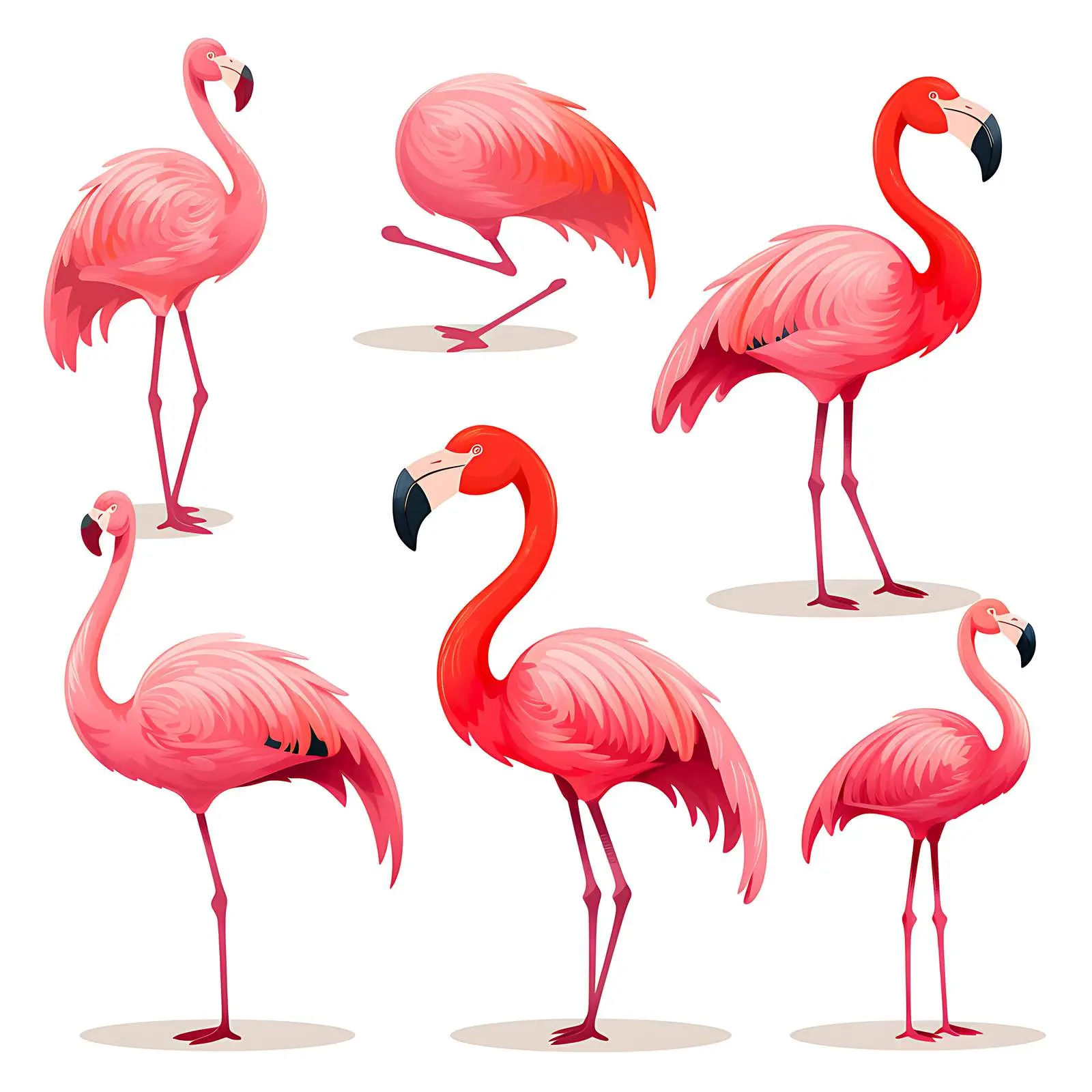 Bright American Flamingo Cartoon Set Isolated – free vector graphics image from Dotvec