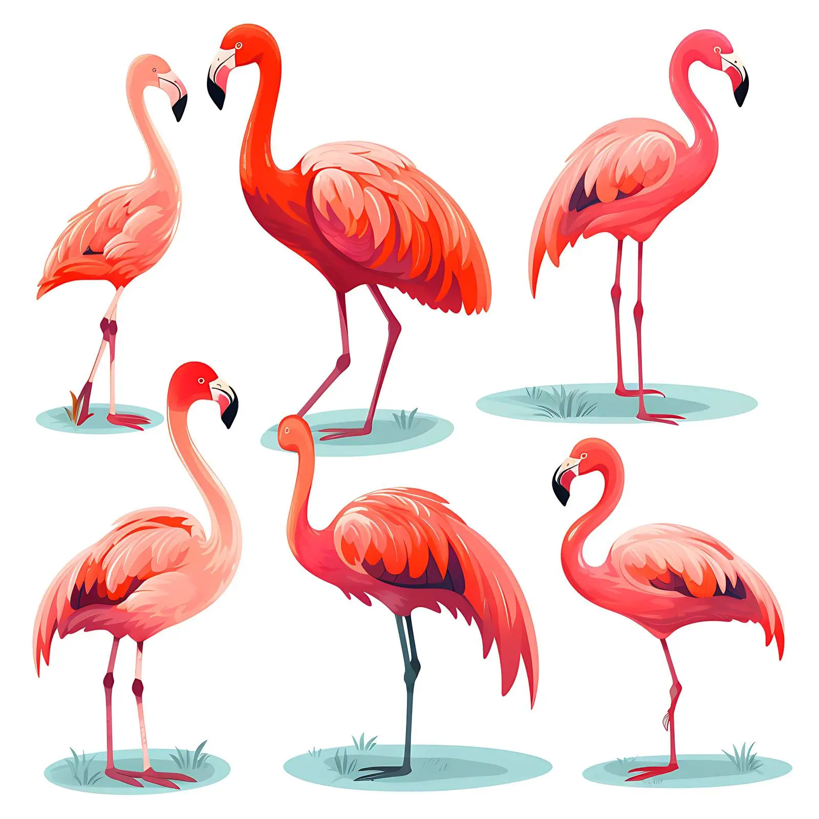 Bright American Flamingo Cartoon Set Isolated – free cartoon image from Dotvec