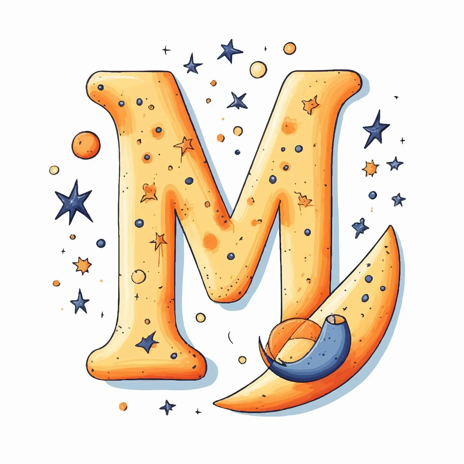 Cute Cartoon Alphabet with Letter M and Moon – free visual learning image from Dotvec