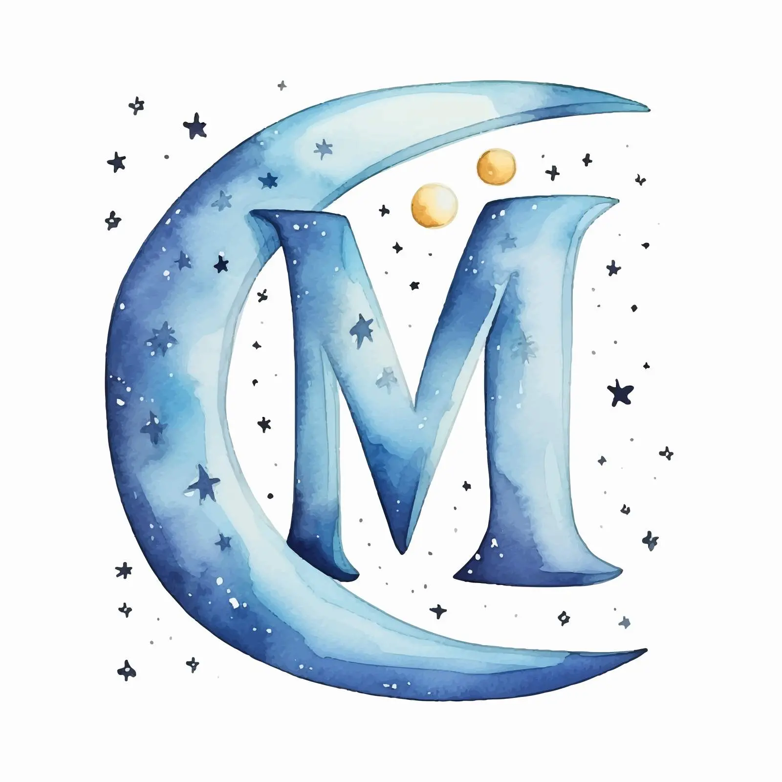 Cute Moon with Letter M Cartoon Vector – free cartoon characters image from Dotvec