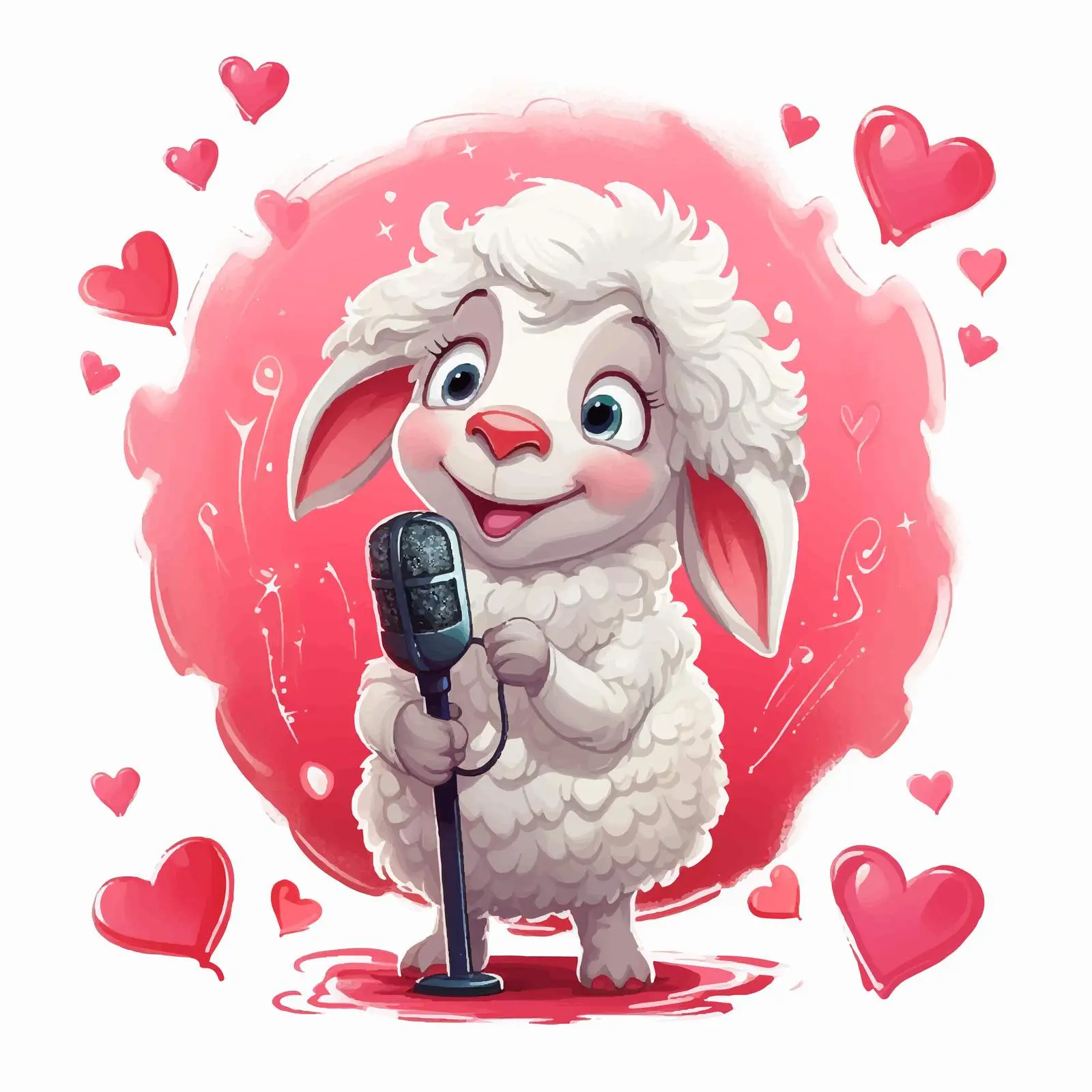 Cute Cartoon Comic Love Illustration with Singing Sheep – free singing image from Dotvec