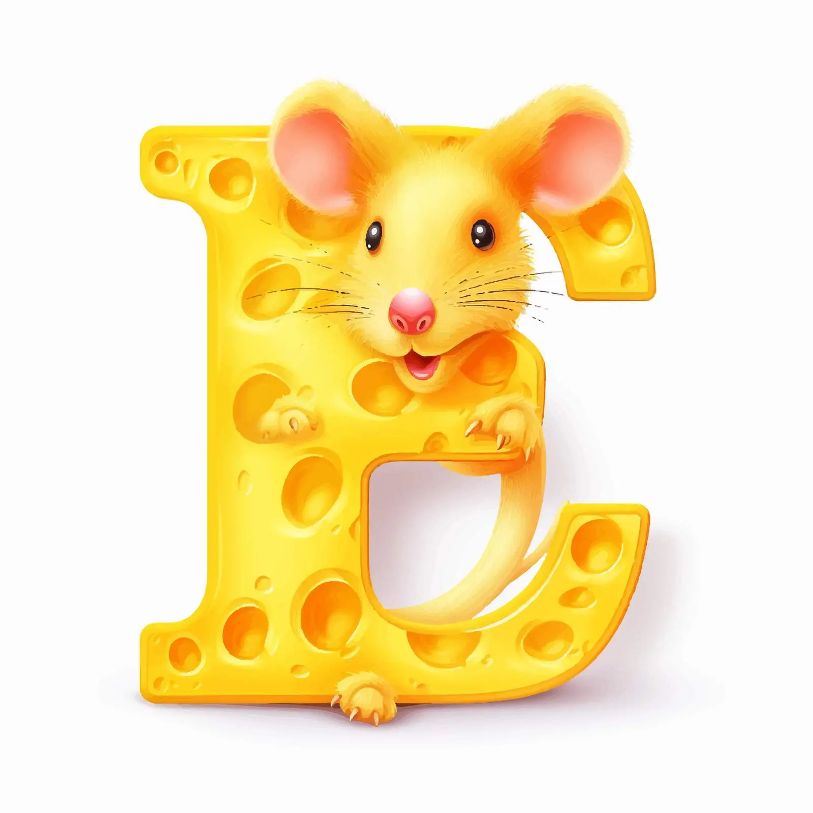 Cute Rat with Letter E and Cheese – free cartoon character image from Dotvec