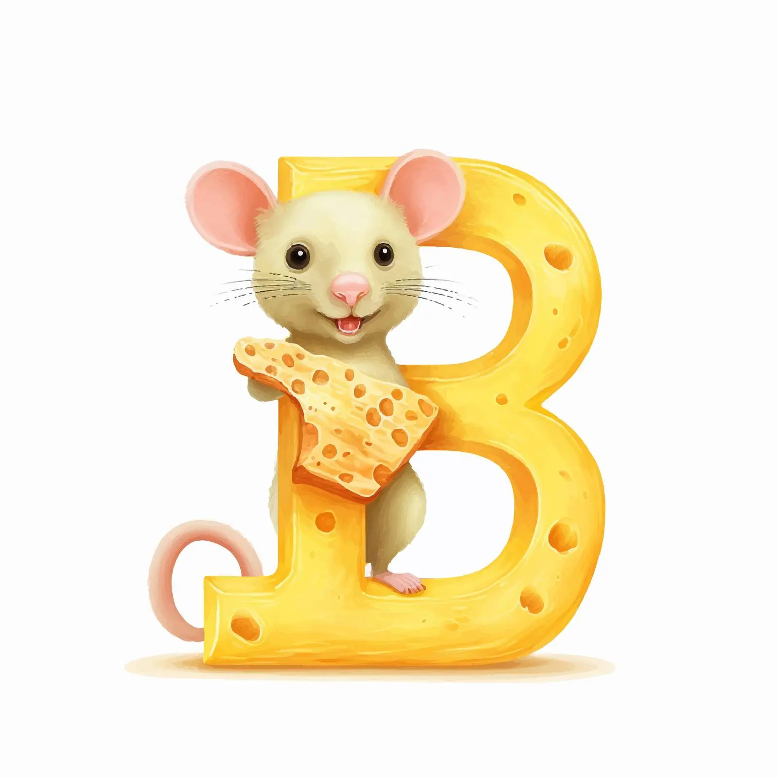 Cute Rat with Letter E and Cheese – free vector animal image from Dotvec