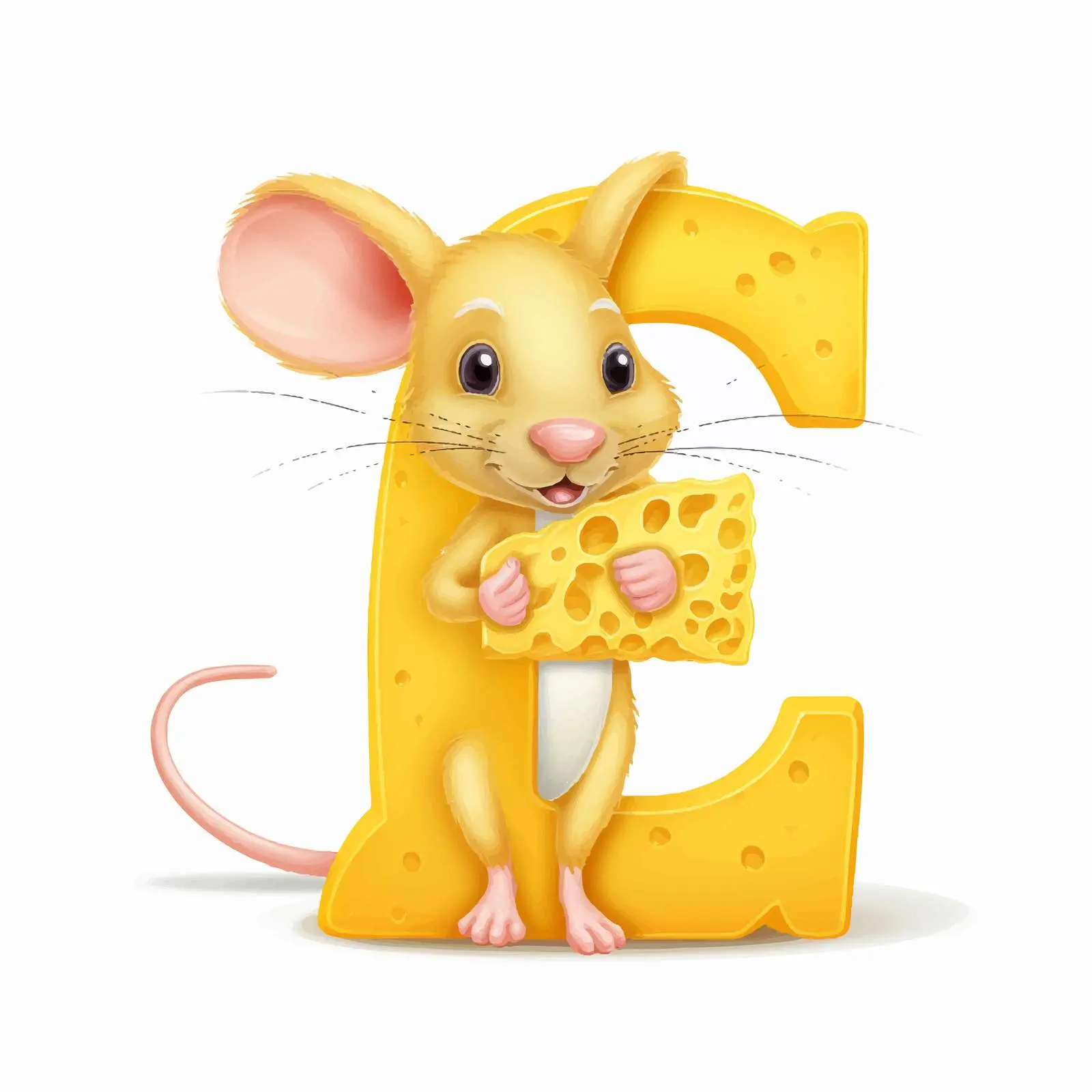 Cute Rat with Letter E and Cheese Vector – free educational vector image from Dotvec