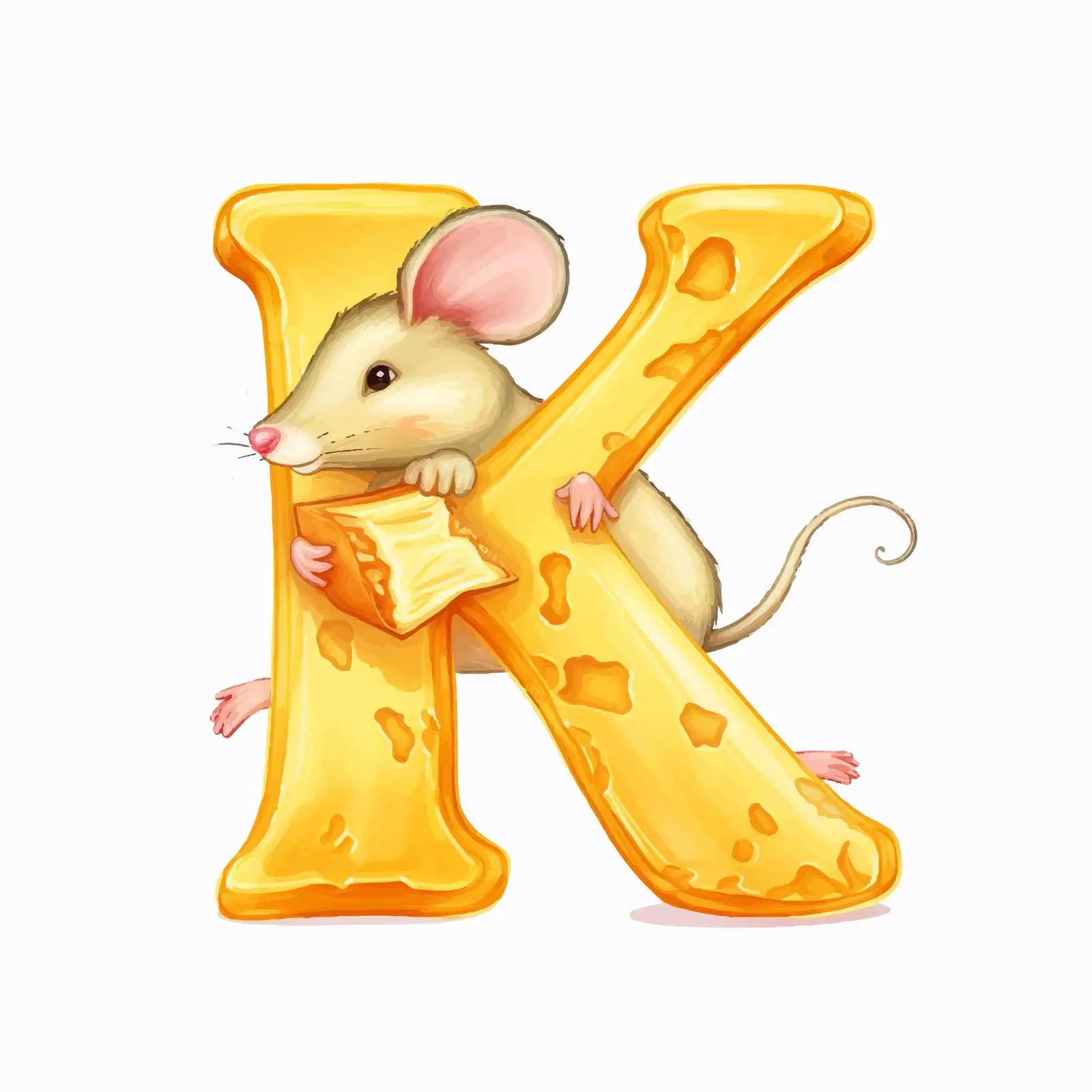 Cute Rat with Letter K in Cheese Alphabet – free rat character image from Dotvec