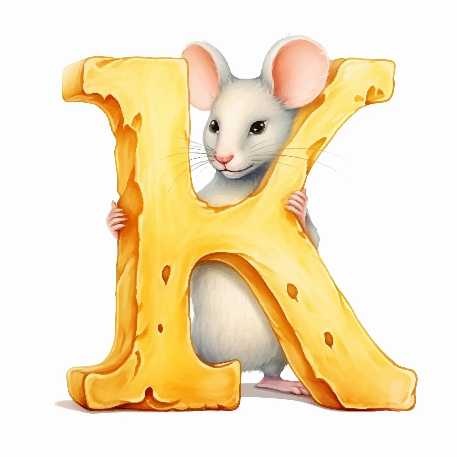Cute Rat with Letter K and Cheese Alphabet – free childrens art image from Dotvec