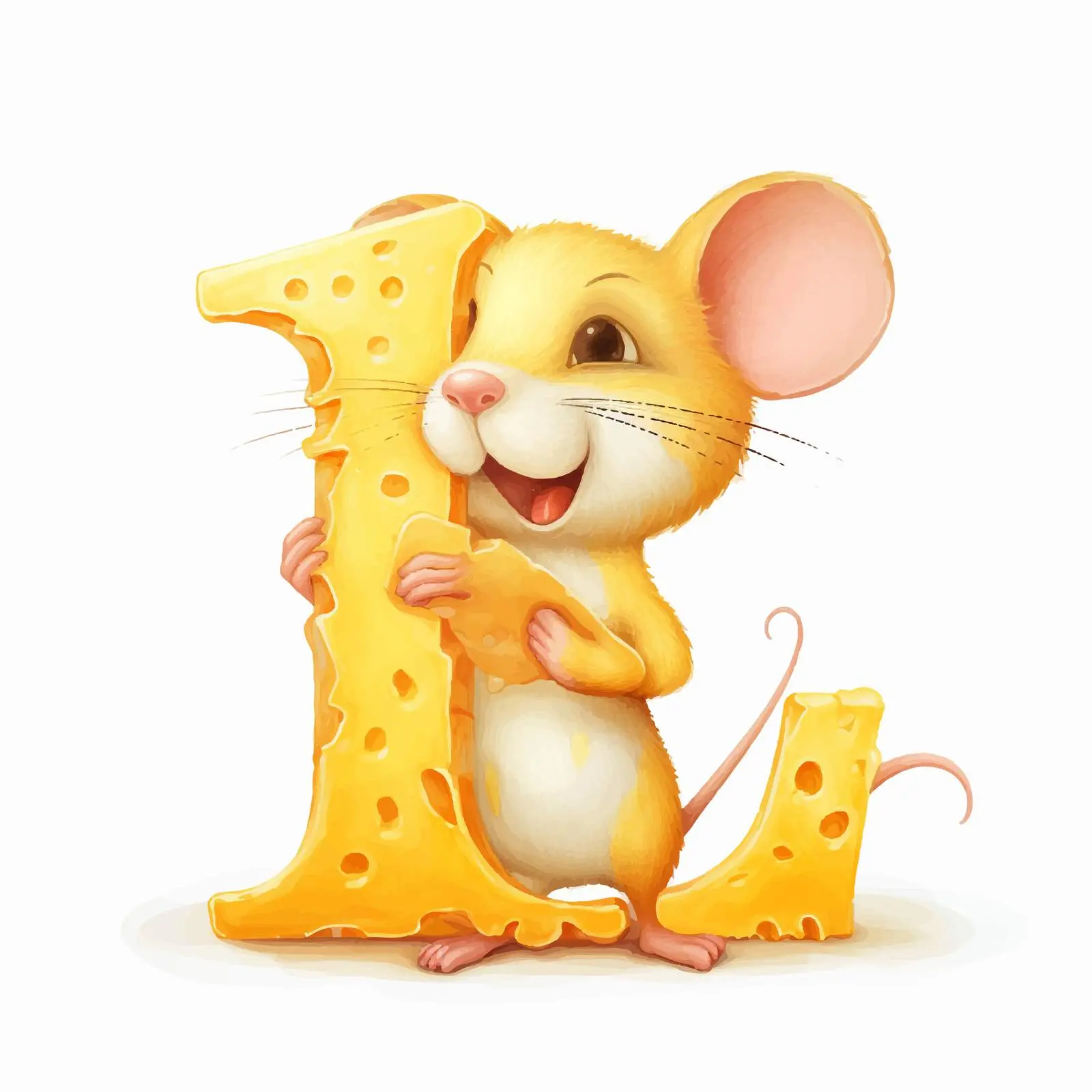 Cute Rat with Letter L and Cheese Alphabet – free learning tools image from Dotvec