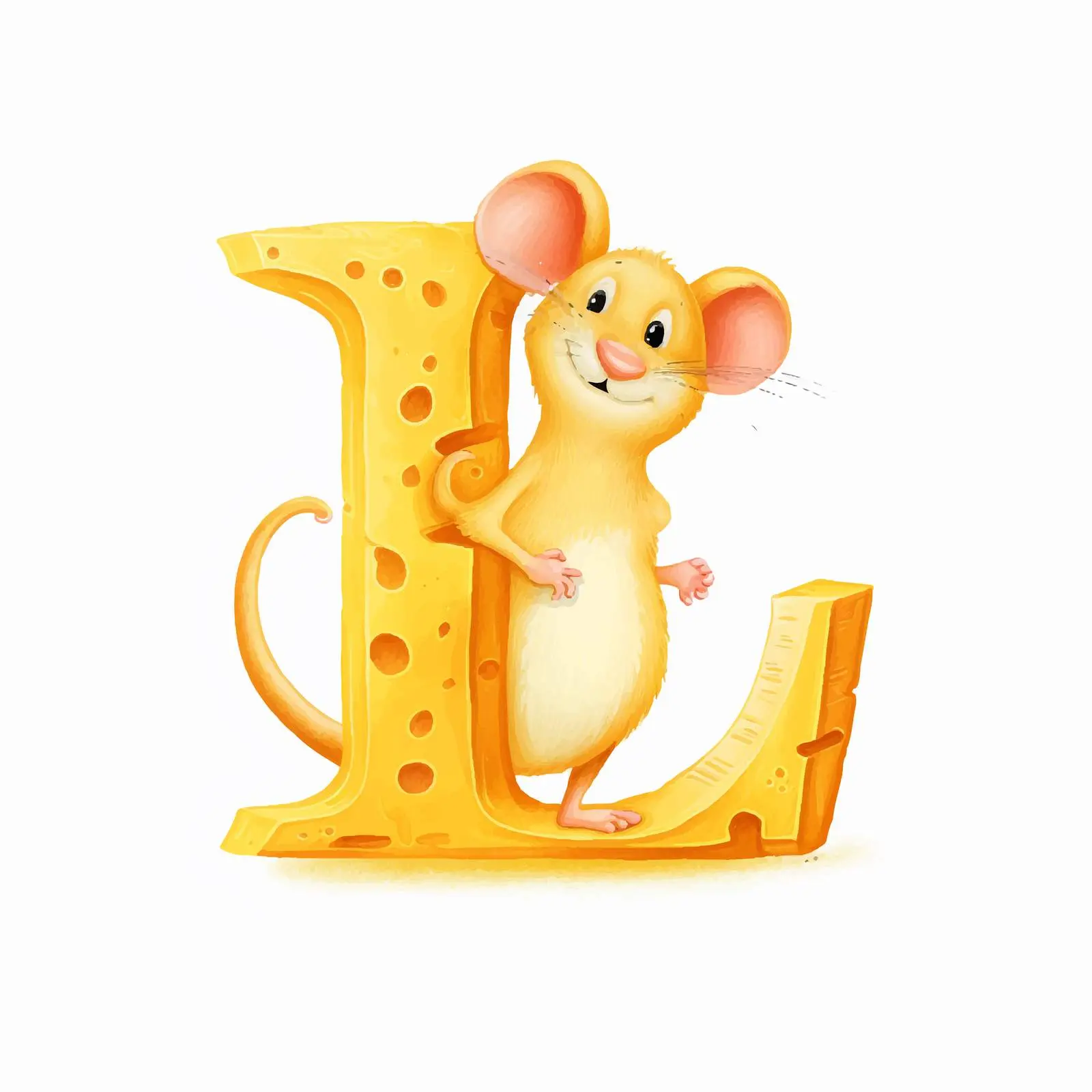 Cute Rat with Letter L in Cheese Alphabet — free download from Dotvec