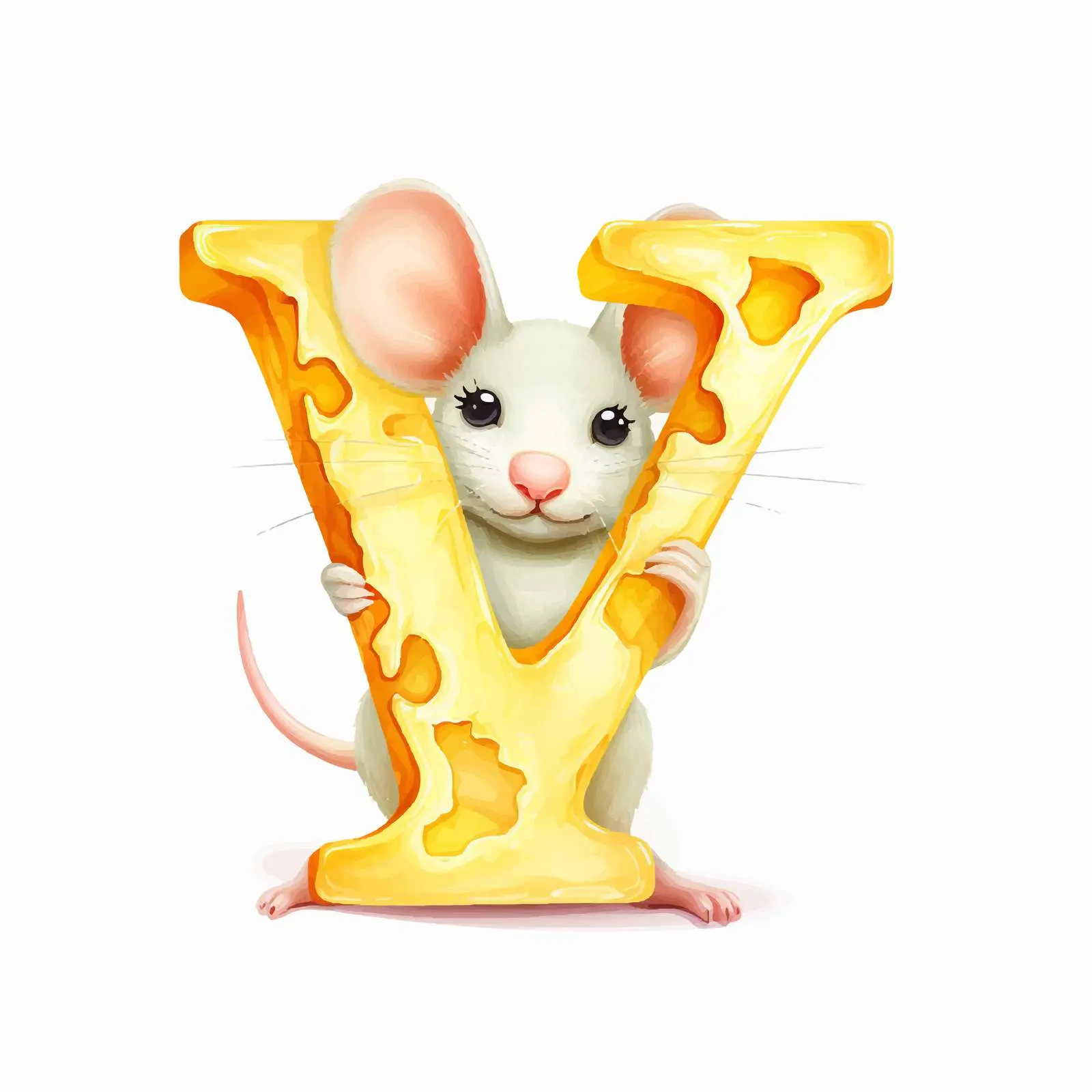 Cute Rat with Letter Y in Cheese Alphabet – free educational vector image from Dotvec