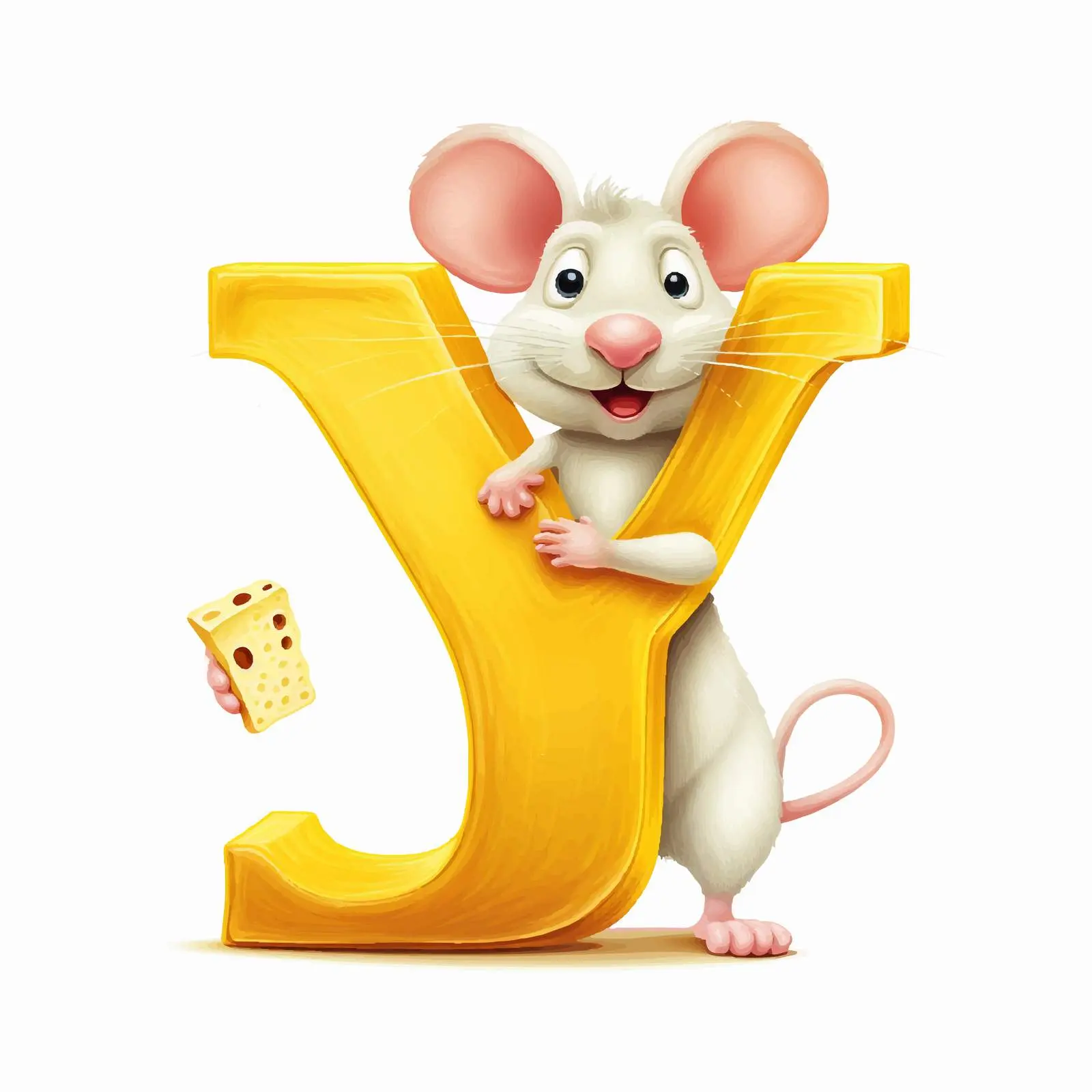 Cute Rat with Letter Y in Bright Cheese Alphabet – free cartoon character image from Dotvec
