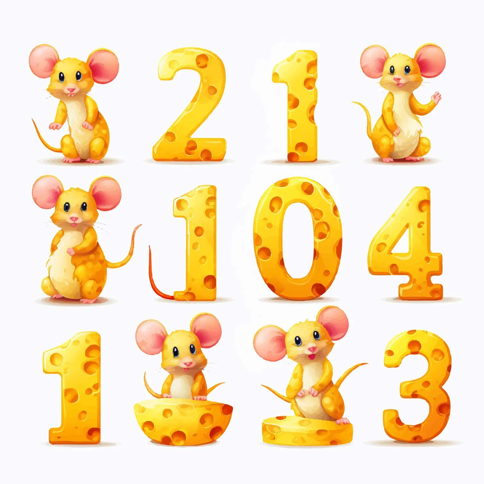 Cute Cartoon Mice with Cheese Numbers – free creative designs image from Dotvec