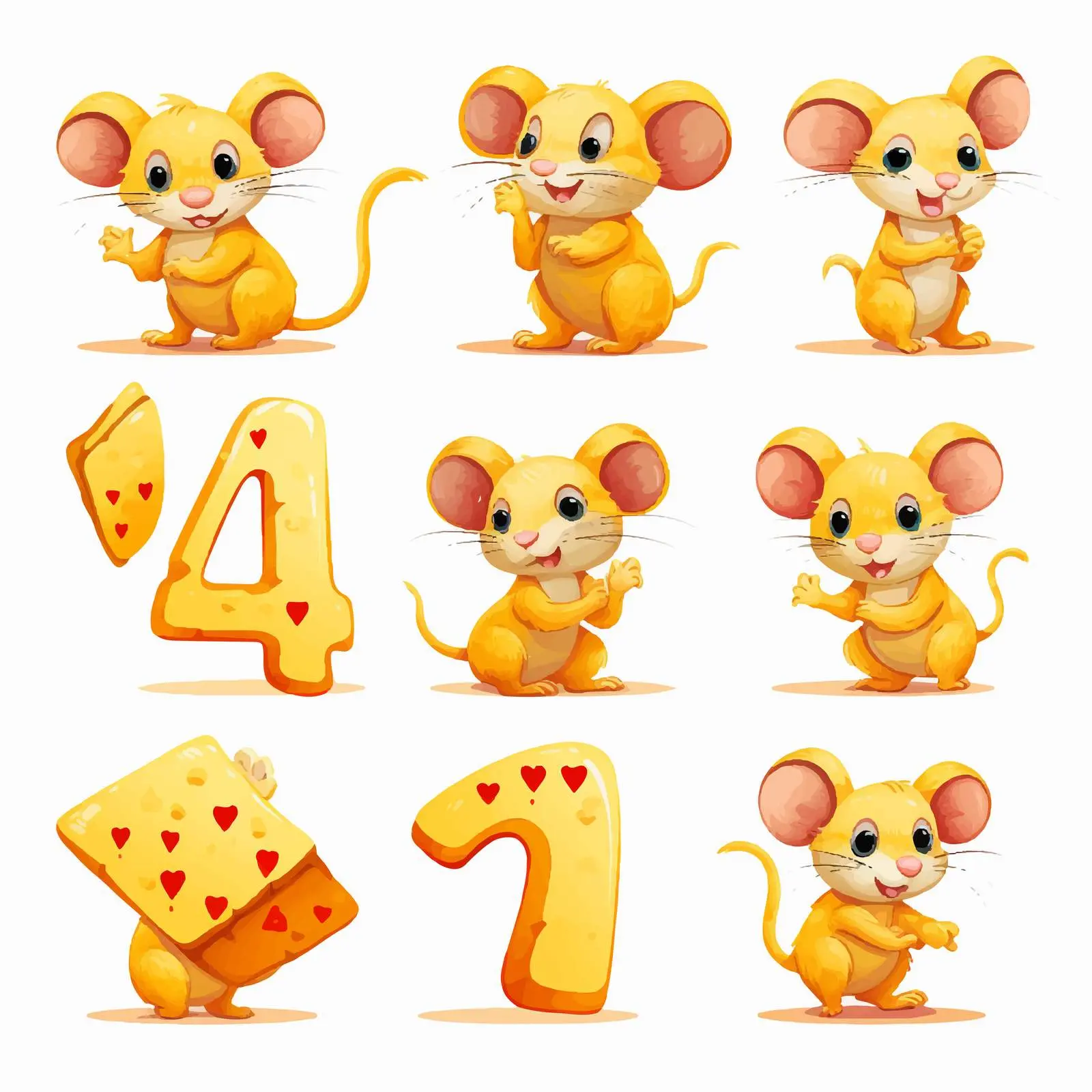 Playful Mice and Cheese Number Vectors – free vector animal image from Dotvec