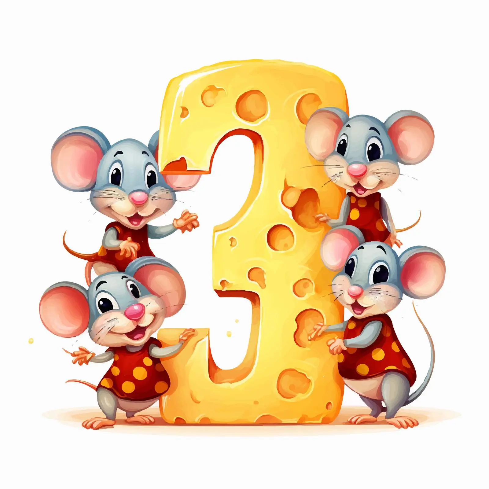 Cute Cartoon Mice and Cheese Numbers – free cheese image from Dotvec